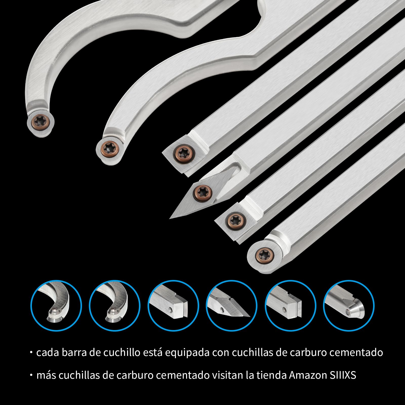 6 piezas Juego de Herramientas de Torneado de Madera para Torno de Carburo, Formones para Madera, Herramientas de Torno de Carburo, Herramientas de Torno para Aficionados a la Artesanía