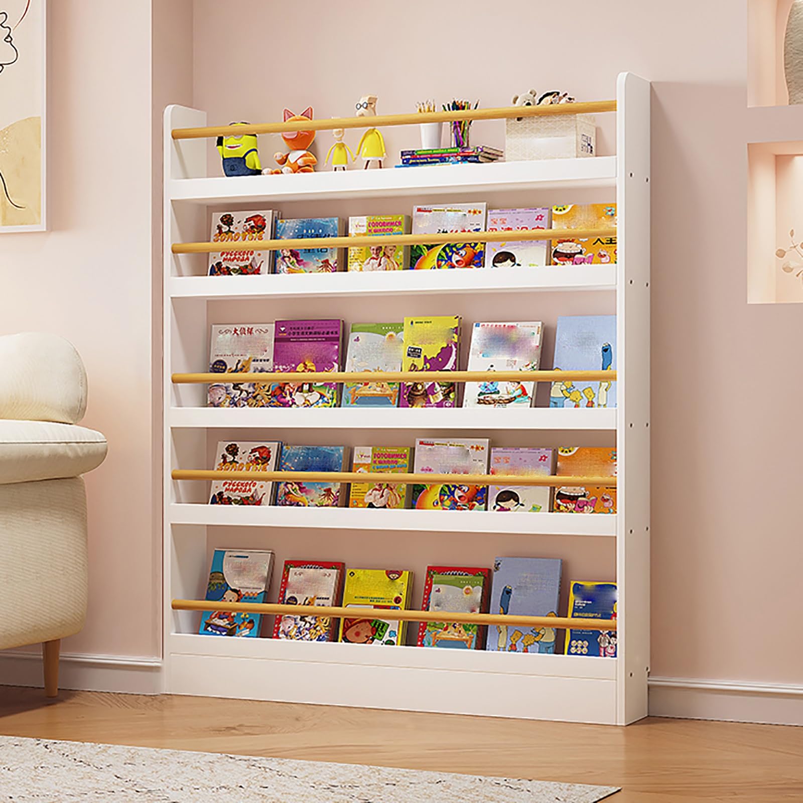 Gtzly Libreria Pared, ExhibicióN de Libros de 5 Niveles for Dormitorio de NiñOs, EstanteríA for Muebles de GuarderíA, Organizador de Libros DetráS de La Puerta de Madera Maciza (Color : Bianco, Size