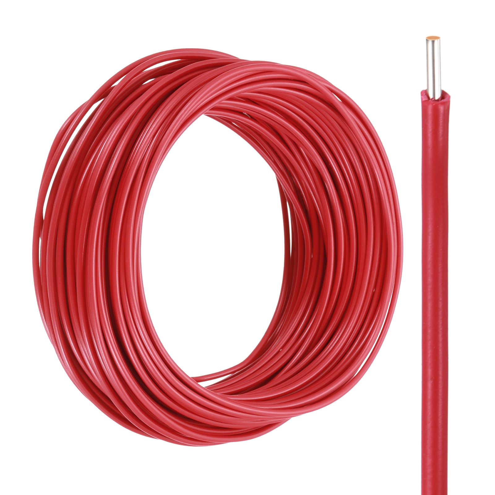 sourcing map UL1007 Solid Core Wire, 18 Gauge 50FT 300V 18 AWG Electrical Wire Tinned Copper PVC 80 Degree High Temp Internal Wiring for Fixed Installations, Appliances, Red