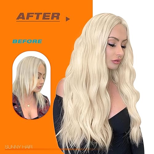 Miniatura 6 de Sunny Hair - Extensiones de cabello humano real para mujer, con cinta adhesiva invisible, Remy, color rubio platino blanco, 26 pulgadas, 20 piezas,