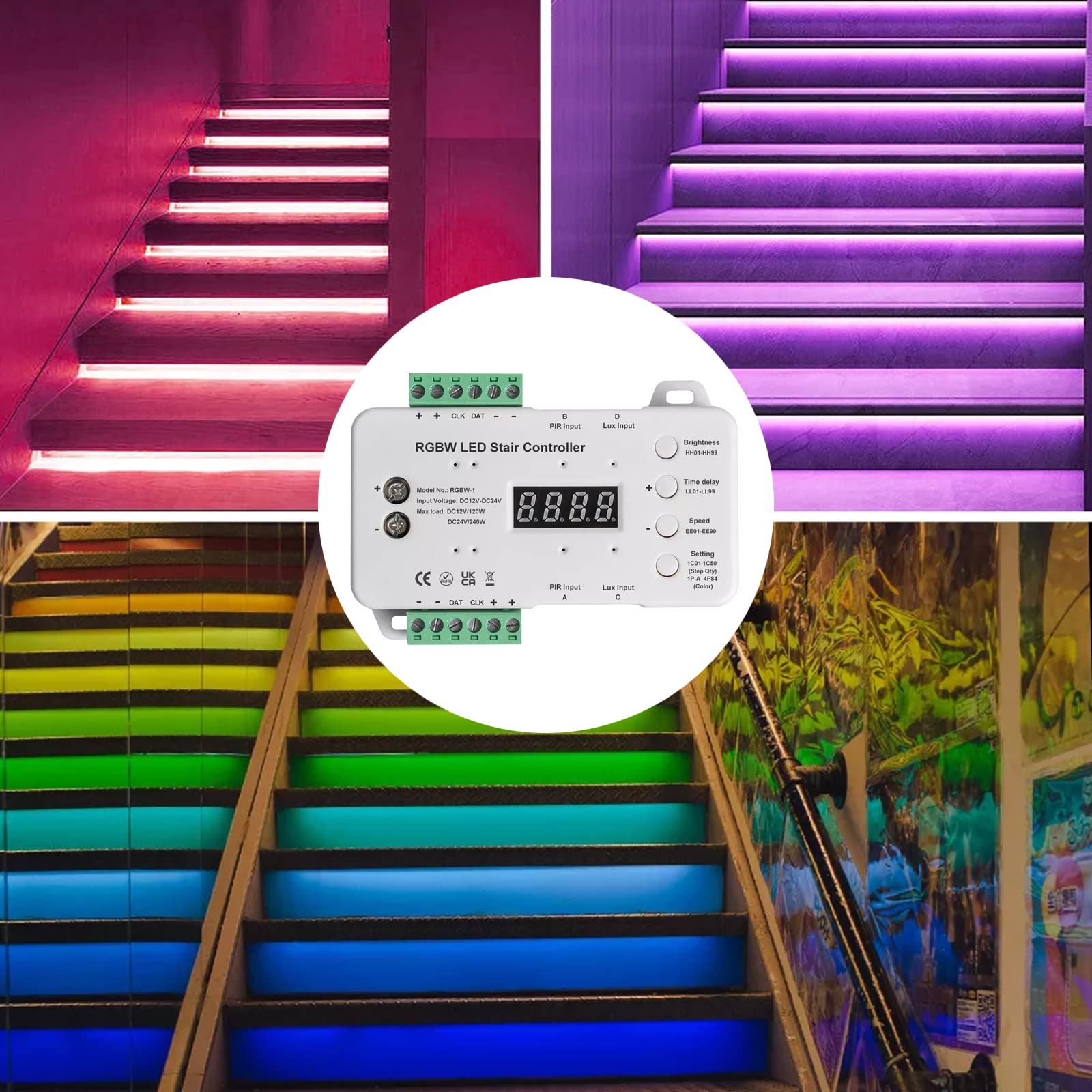Kontroler światła LED do schodów z profilem przejściowym, inteligentny kontroler światła LED do stopni + światło RGB
