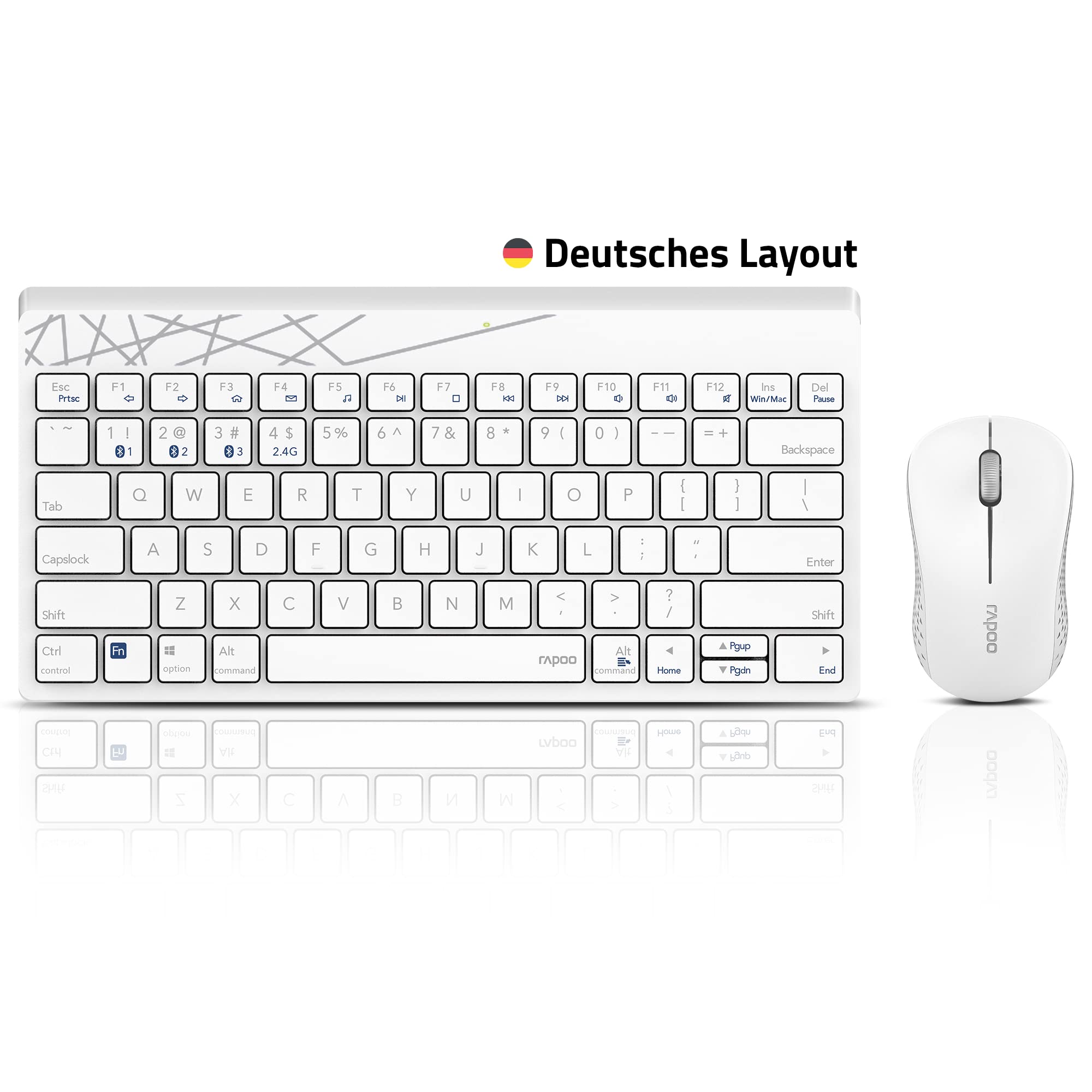 Rapoo 8000M Clavier Souris Incluse RF sans Fil + Bluetooth Vert, Blanc