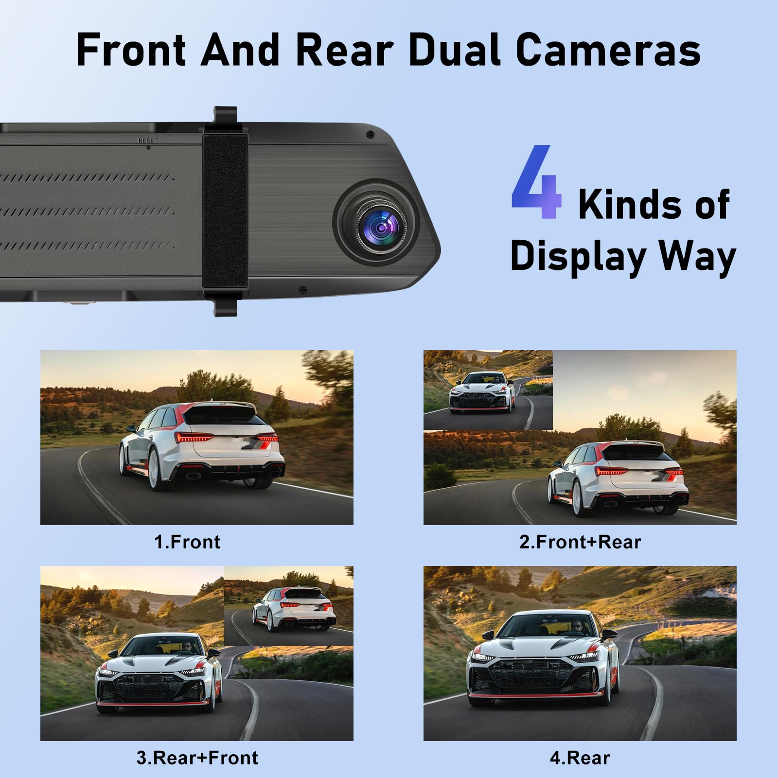 Telecamera per specchietto retrovisore con scheda TF da 64G, touch screen da 7 pollici/registrazione loop/Night Vision/G-Sensor/24-Hour Motion Detection/Parking Assistance + telecamera di backup