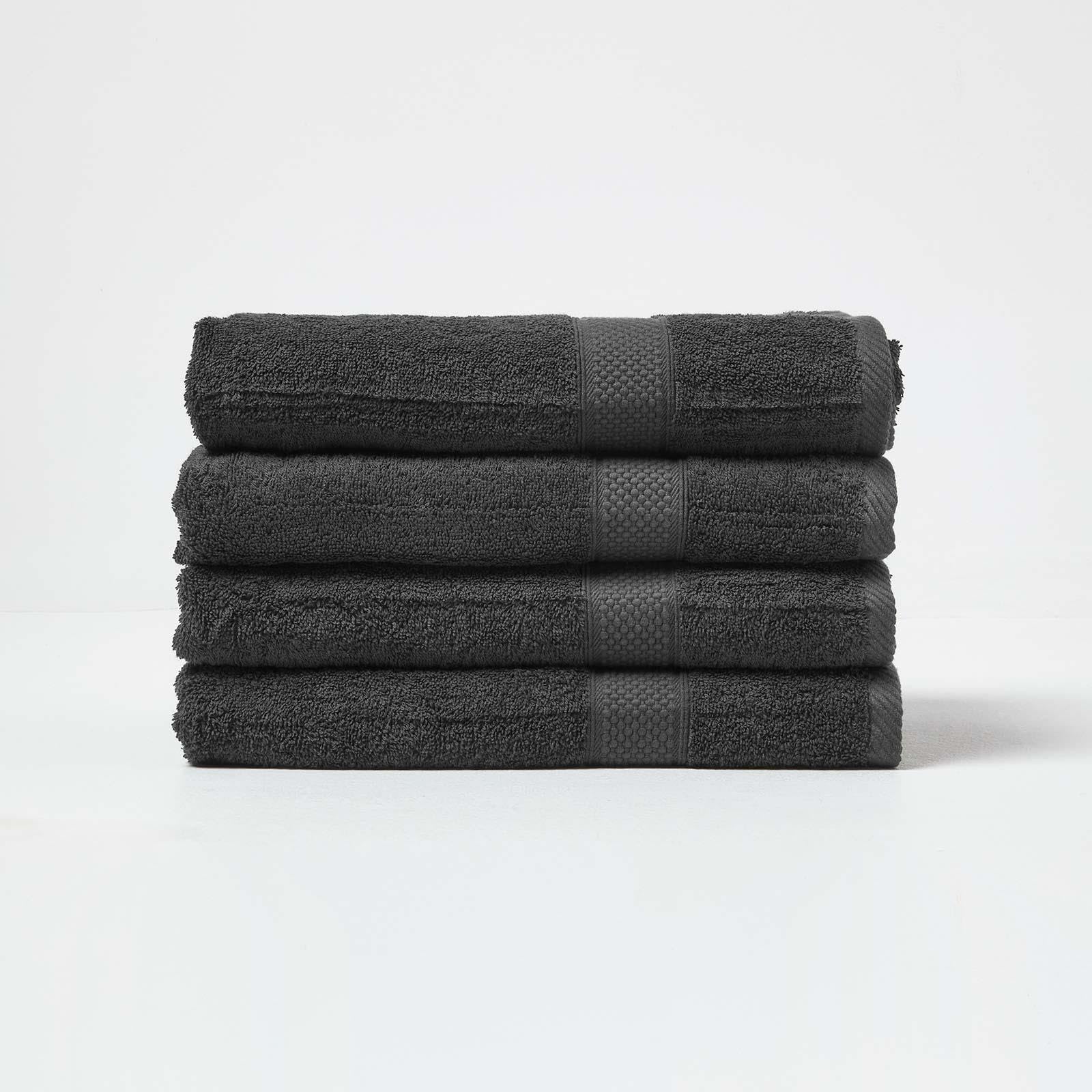 HOMESCAPES Black Turkish Cotton Set of 4 Bath Towels Super Soft Thick & Absorbent 500 GSM Towel Heavy Weight for everyday Luxury