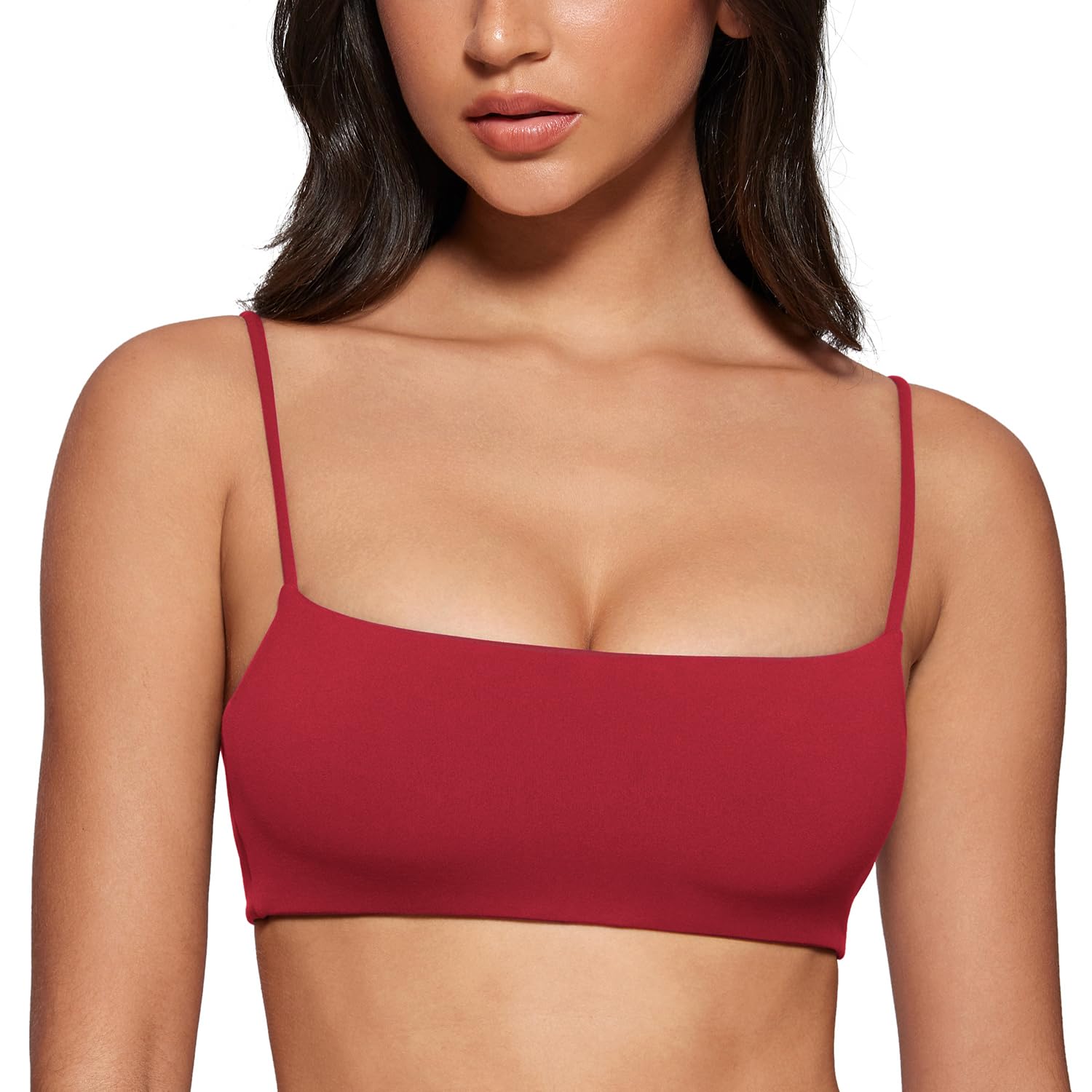 INGIA Women's Square Neck Sports Bra Spaghetti Strap Padded Cami Yoga Wireless Square Back Workout Bra Crop Top