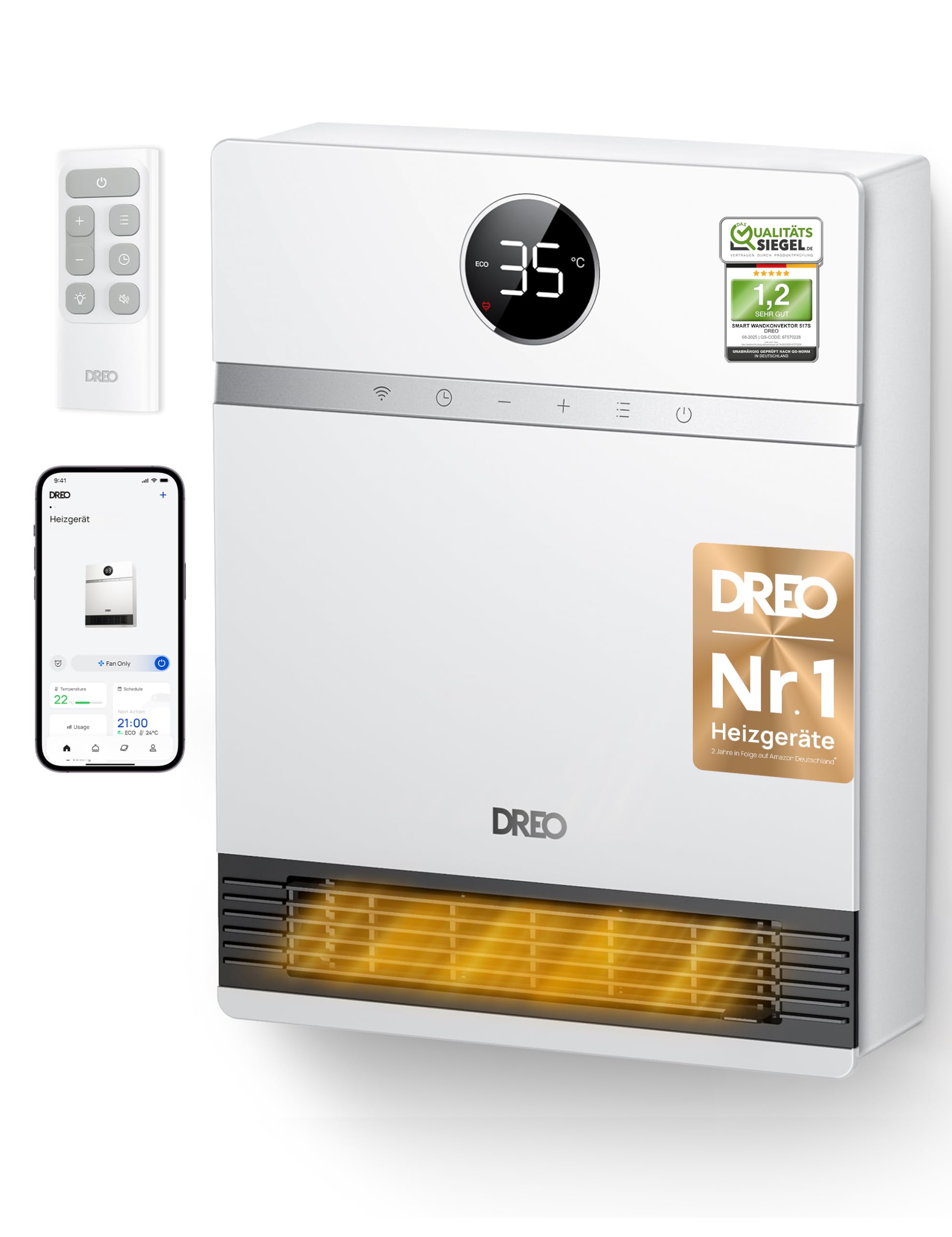 Dreo Smart Wandkonvektor 2000W Hochleistungskombination für Wohnräume mit Fernbedienung und Wochentimer
