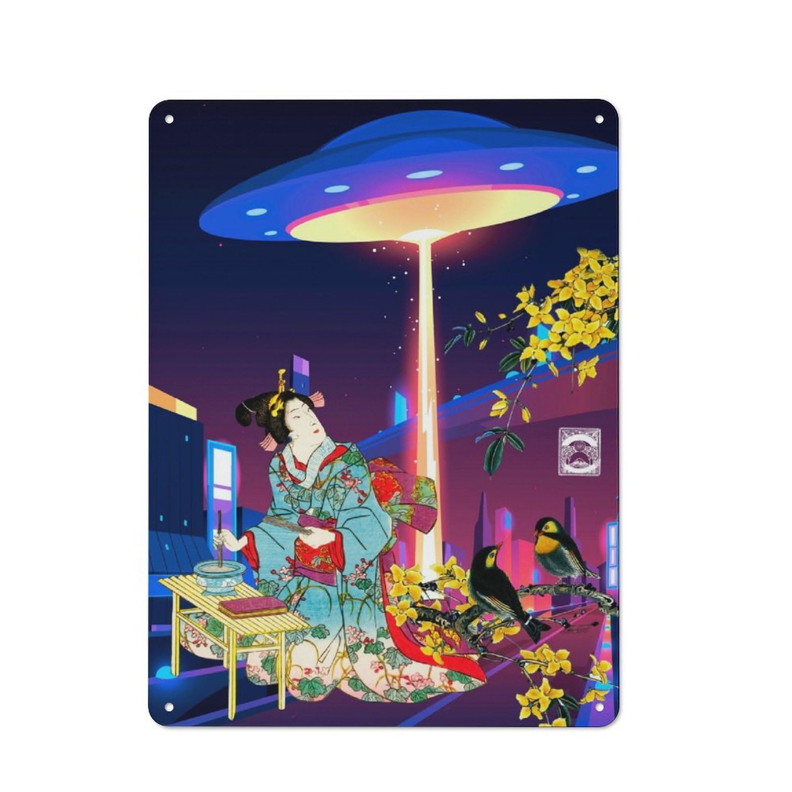 Junmoney Synthwave Ukiyoe 2 Retro Metal Sign 40X30cm For Café Or Home Bar, For Home Interiors, Feature Walls And Decorative Displays