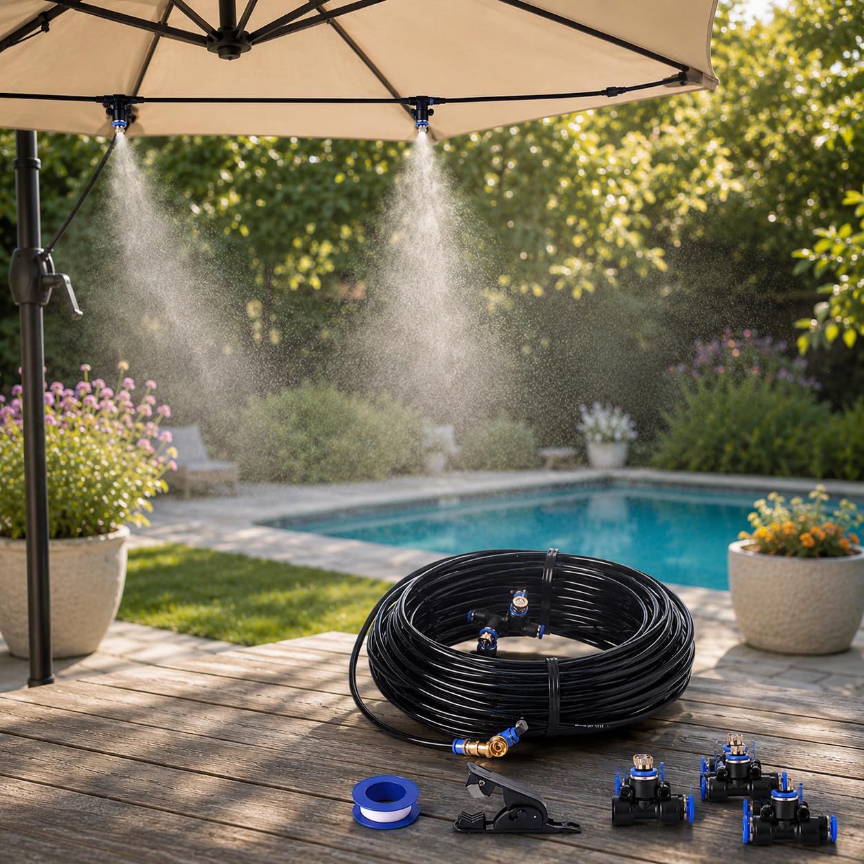 Kit de Brumisation Extérieur 20 m – Système de Rafraîchissement par Micro-Gouttelettes pour Terrasse, Pergola, Patio, Serre et Jardin