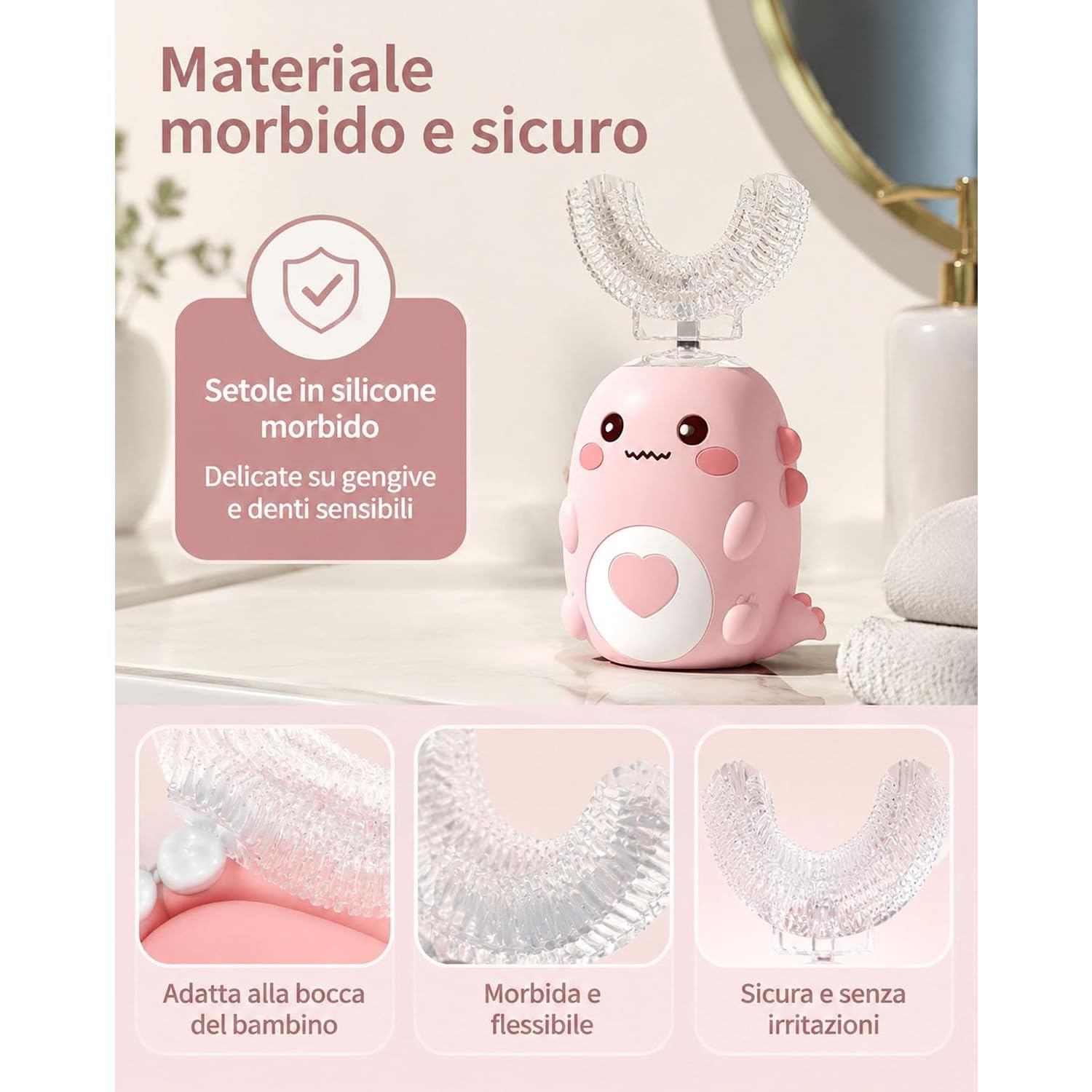 DinoBrush Spazzolino Elettrico Per Bambini, Dinobrush Piccolo&Co (6-12 Anni,Rosa)