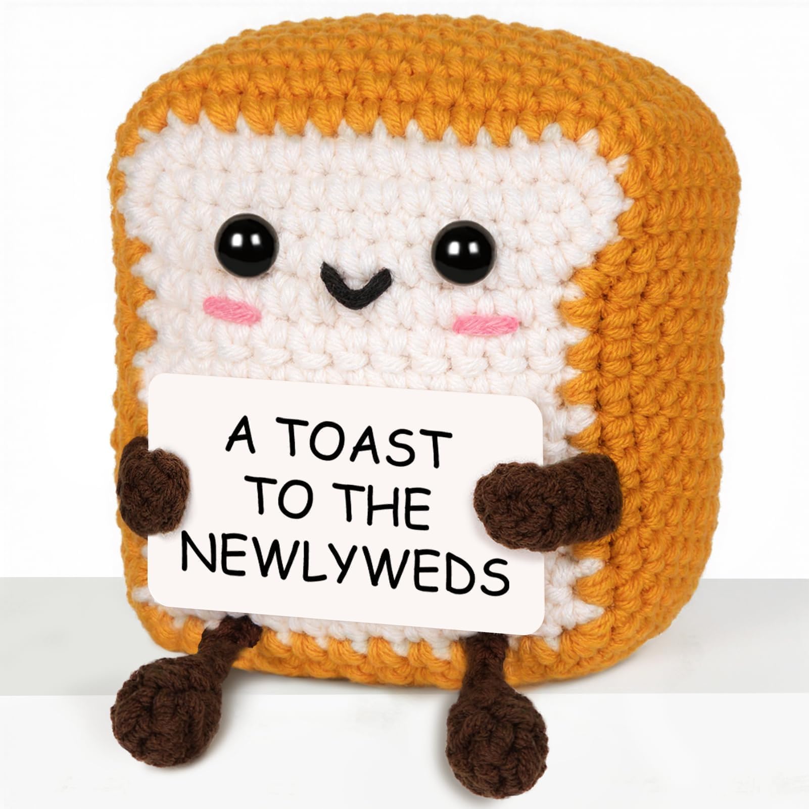 Wedding Gifts for Bride and Groom - Adorable Hand-Crocheted Toast Decoration - 'A Toast to The Newlyweds' Cute Wedding Present for Couples Newlyweds, Unique Bridal Shower Gifts, Handmade Home Decor
