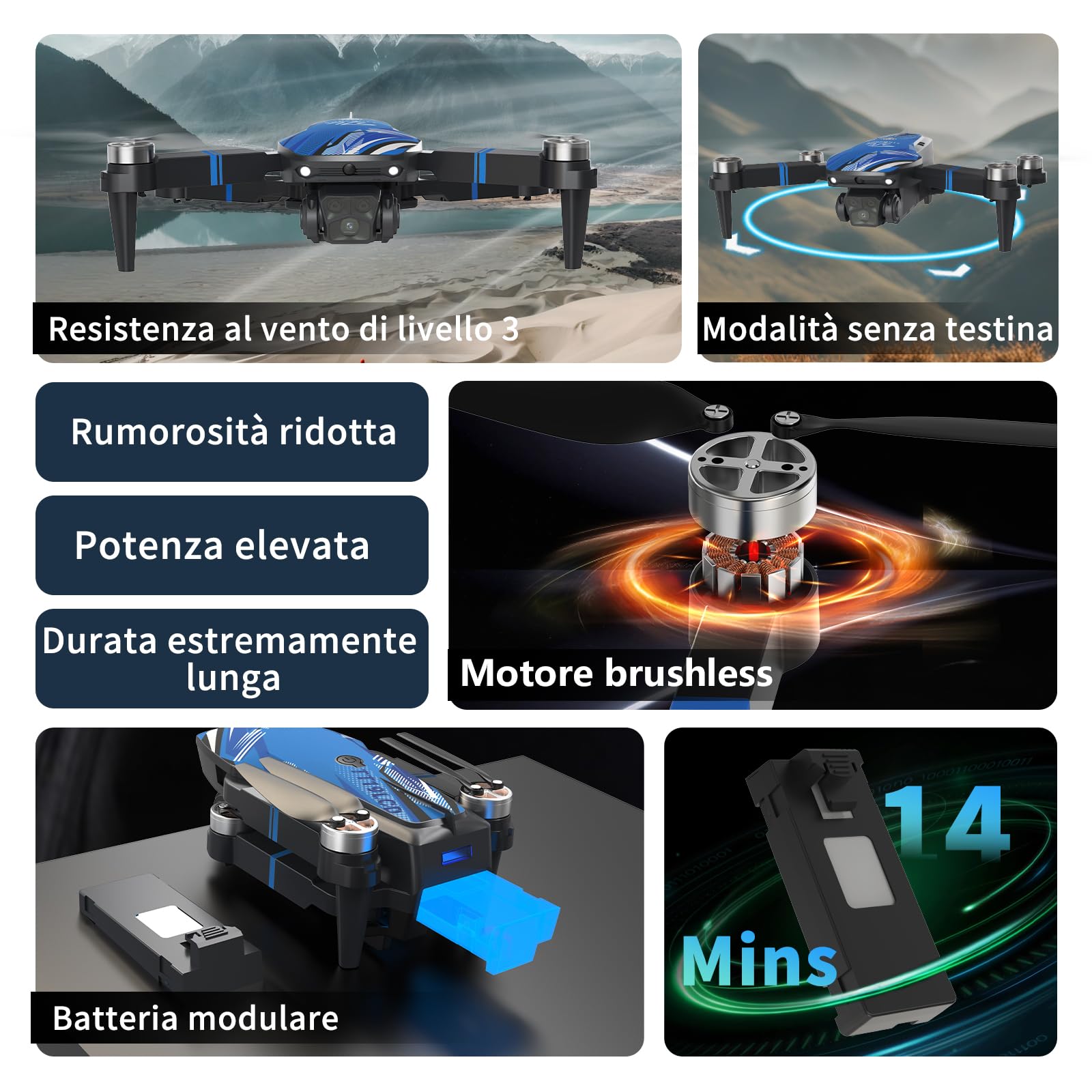 Drone con Camera per Adulti 4K, Schermo LCD FPV Live Video, Motore Brushless, Sistema di Prevenzione Ostacoli a 270°, 3D Flips, Supporta Schede SD fino a 32 GB, Peso Inferiore a 250g