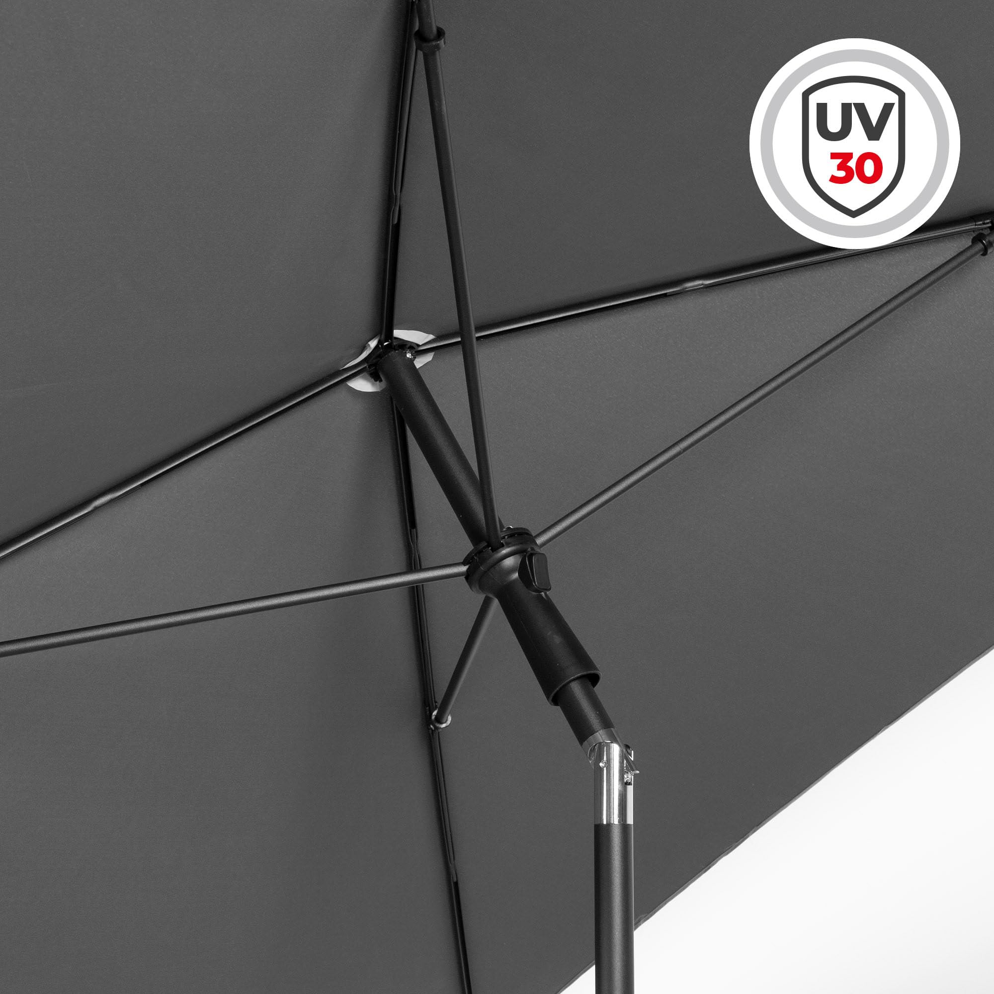 AKTIVE 61151 Kwadratowy parasol tarasowy, 175 x 175 cm, szary, stalowy drążek przechylny, tkanina poliestrowa z ochroną UV30, 4 wytrzymałe pręty, łatwy w montażu i przechowywaniu, parasol ogrodowy