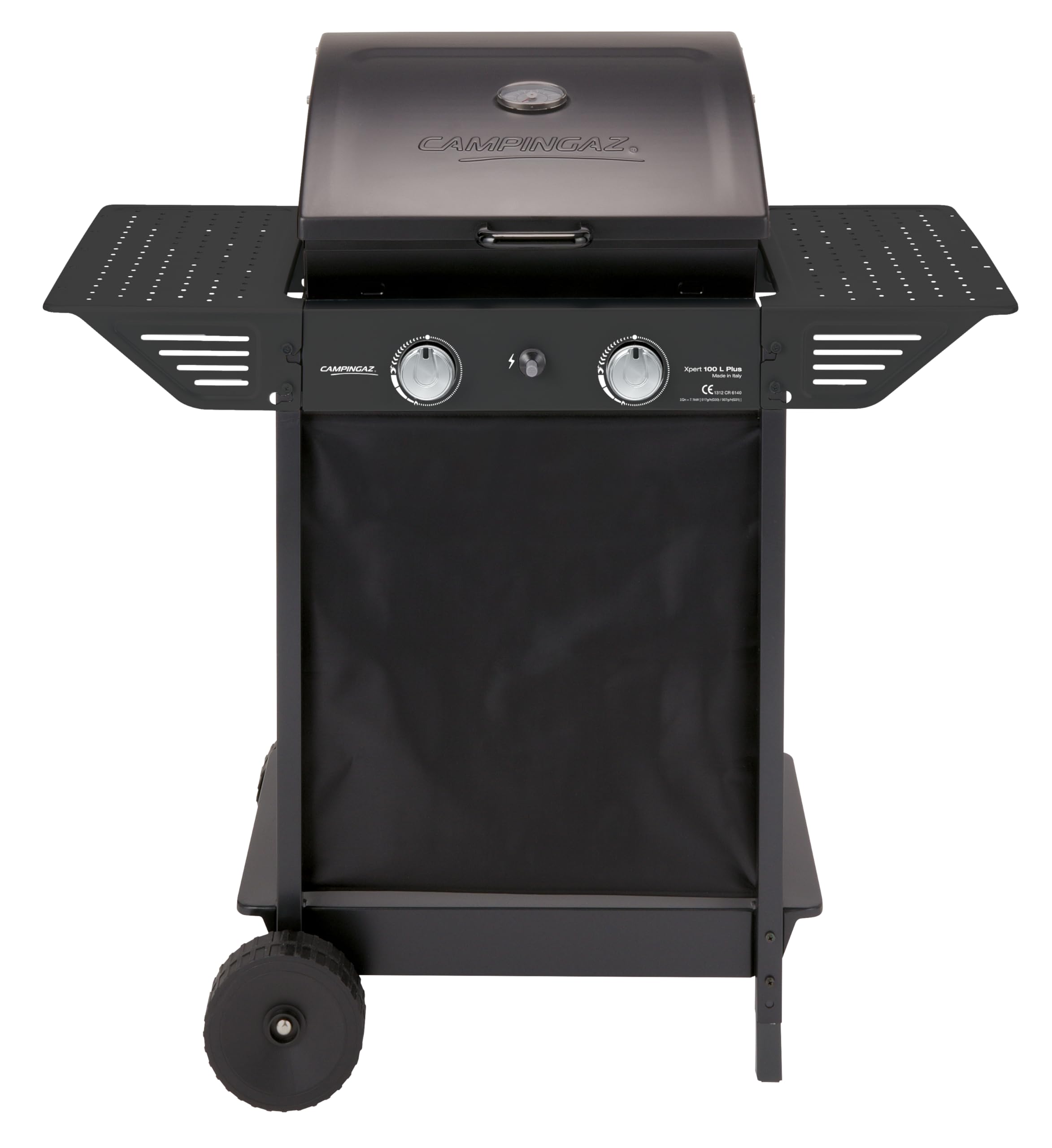 Campingaz Xpert 100 L Plus Gas Barbecue | Barbacoa con Carro y Ruedas, Piedra Volcánica y Tapa con Termómetro – 2 Quemadores | 7,1 kW Total, Negro