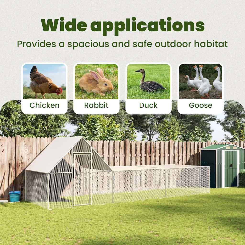vidaXL Gallinero Exterior Grande Jaula Gallinas Conejos Aves Conejera Metálica Acero Galvanizado Corral Cubierto Malla Metal Tejado Cerradura 6x2x2 m
