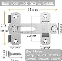 Vista 3 de Pestillo para puerta de granero, paquete de 4 cierres de puerta de acero inoxidable de 4 pulgadas, cierres de puerta abatibles, cierre de puerta