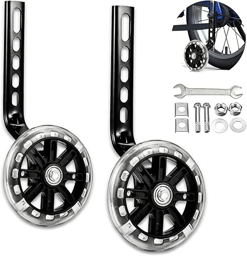 Ruedas de entrenamiento para niños estabilizador de bicicleta resistente kit montado en rueda de silencio flash compatible con bicicletas 12 14 16 18