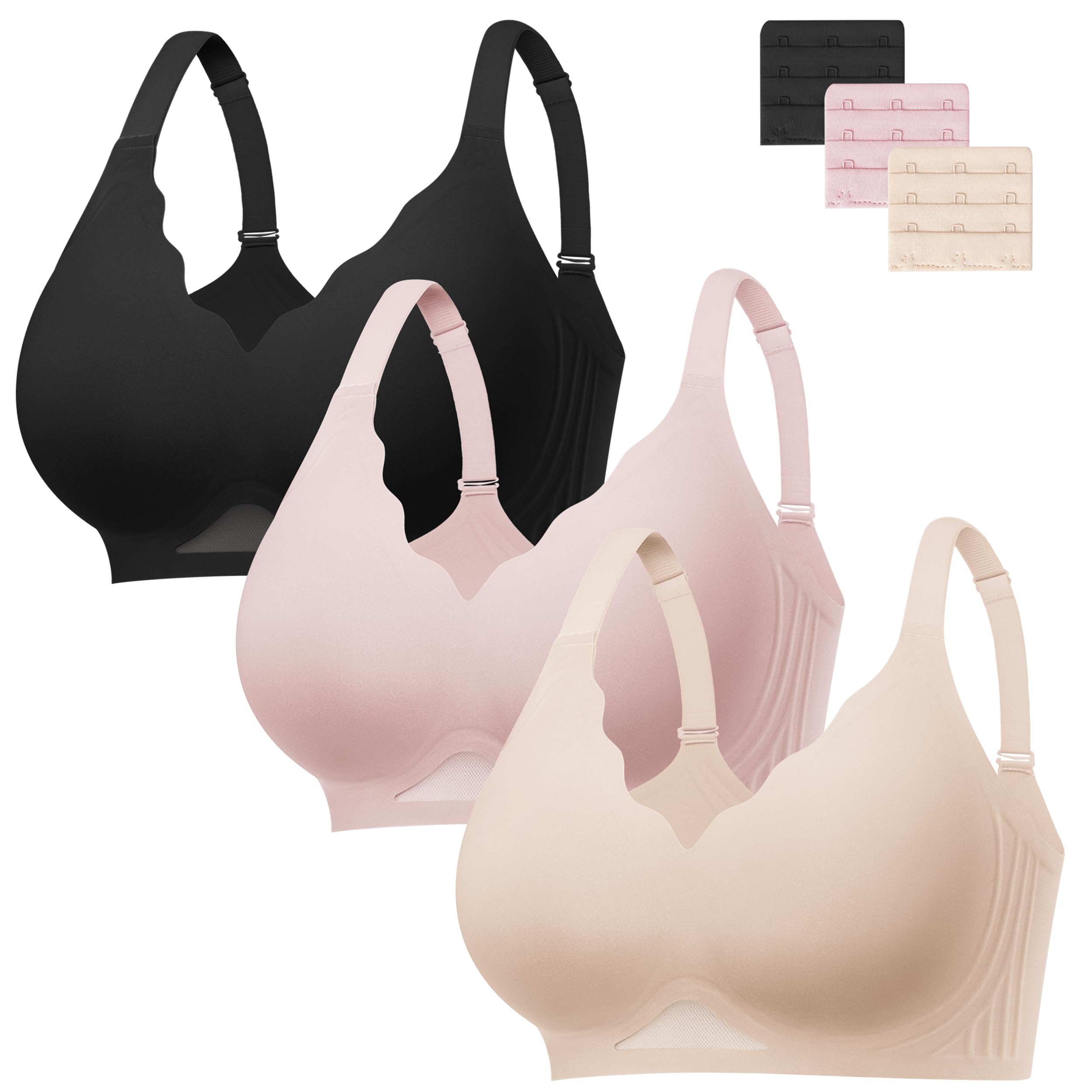 habibee Jelly Bras for Women, Wireless smooth Scalloped Push Up Bra, 3-Pack