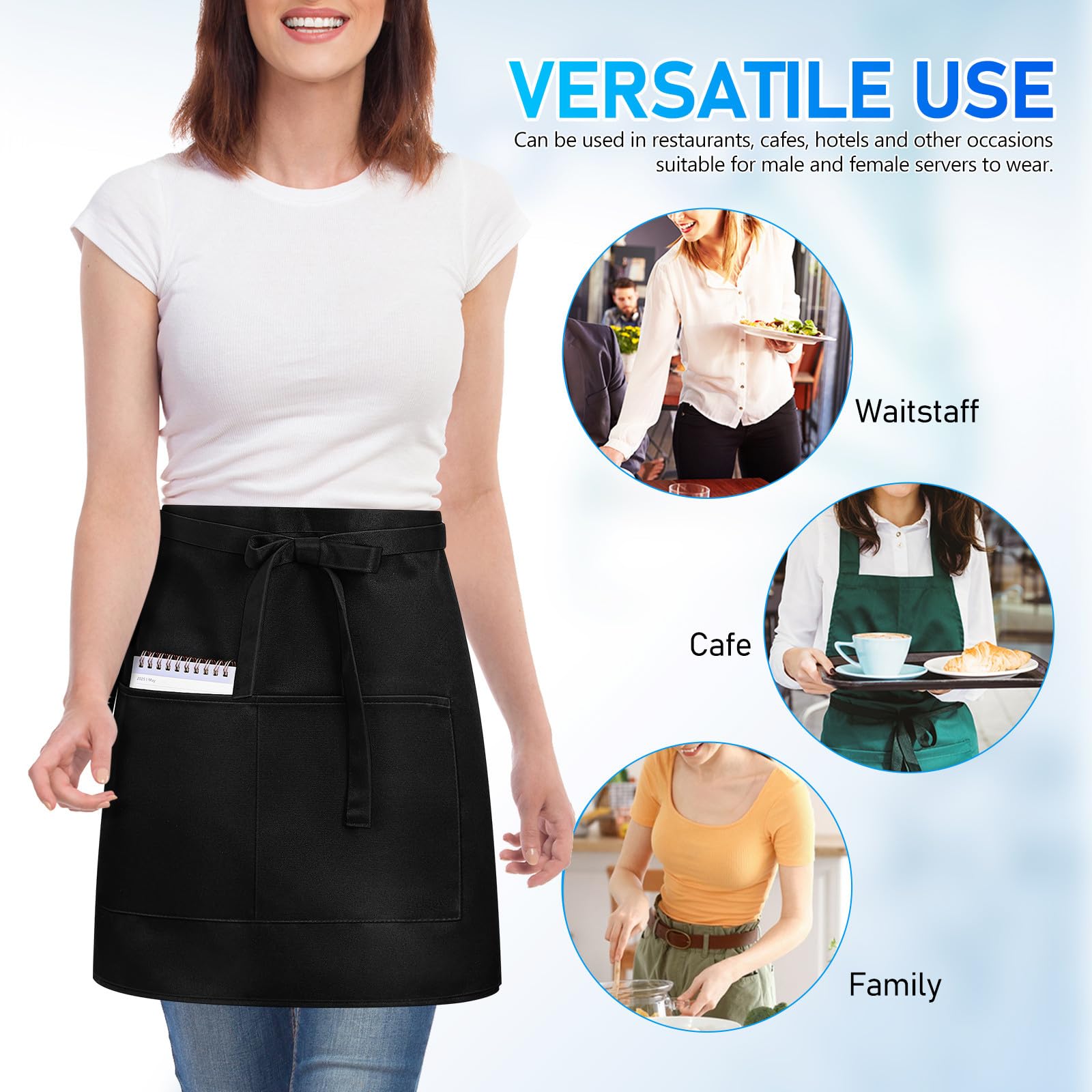 4 Stück pack Küchenschürzen für Damen und Herren Verstellbare Halbschürzen aus Polyestergewebe Maschinenwaschbar und Komfortabel für Hotels und Restaurants
