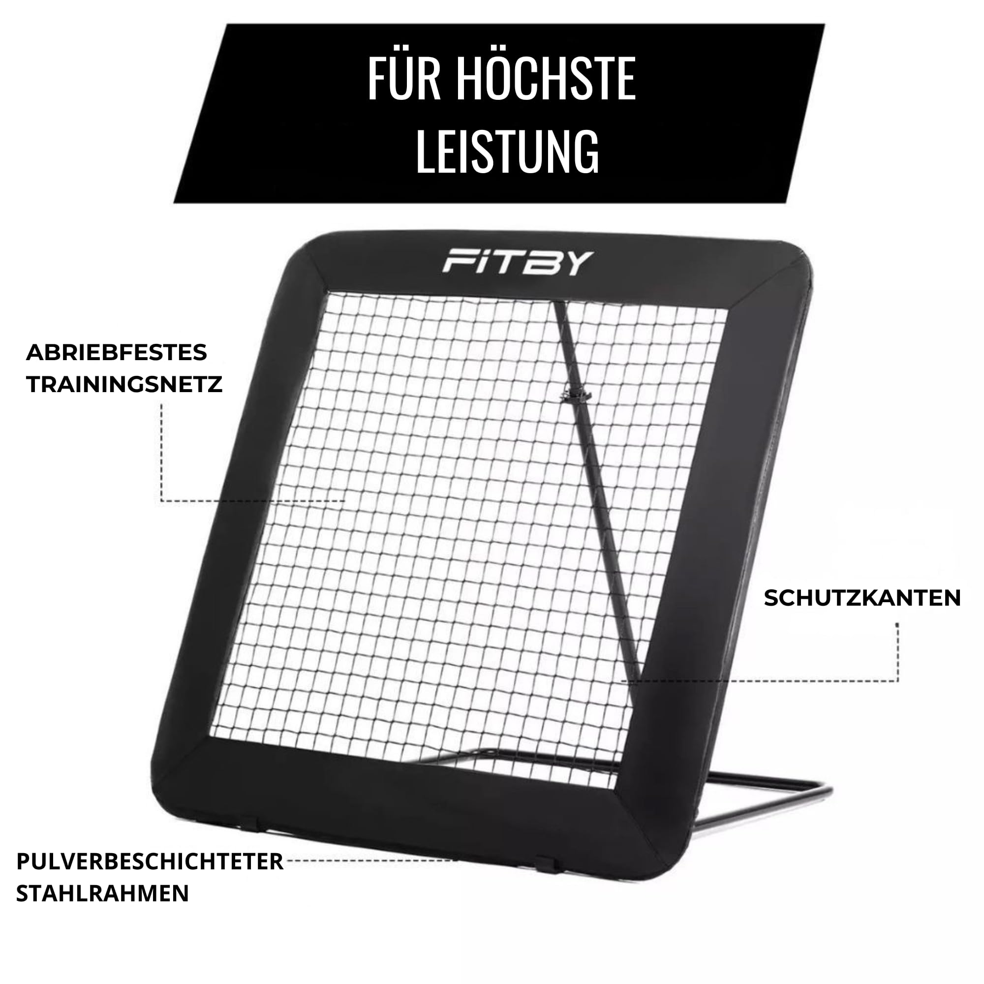 Fußball Rebounder 100x100 cm, klappbares Trainingsnetz mit 5-Fach verstellbarem Winkel, Kickback Netz für Pass-, Schuss- & Ballkontrolltraining, mit Bodenankern für Garten & Training, Schwarz