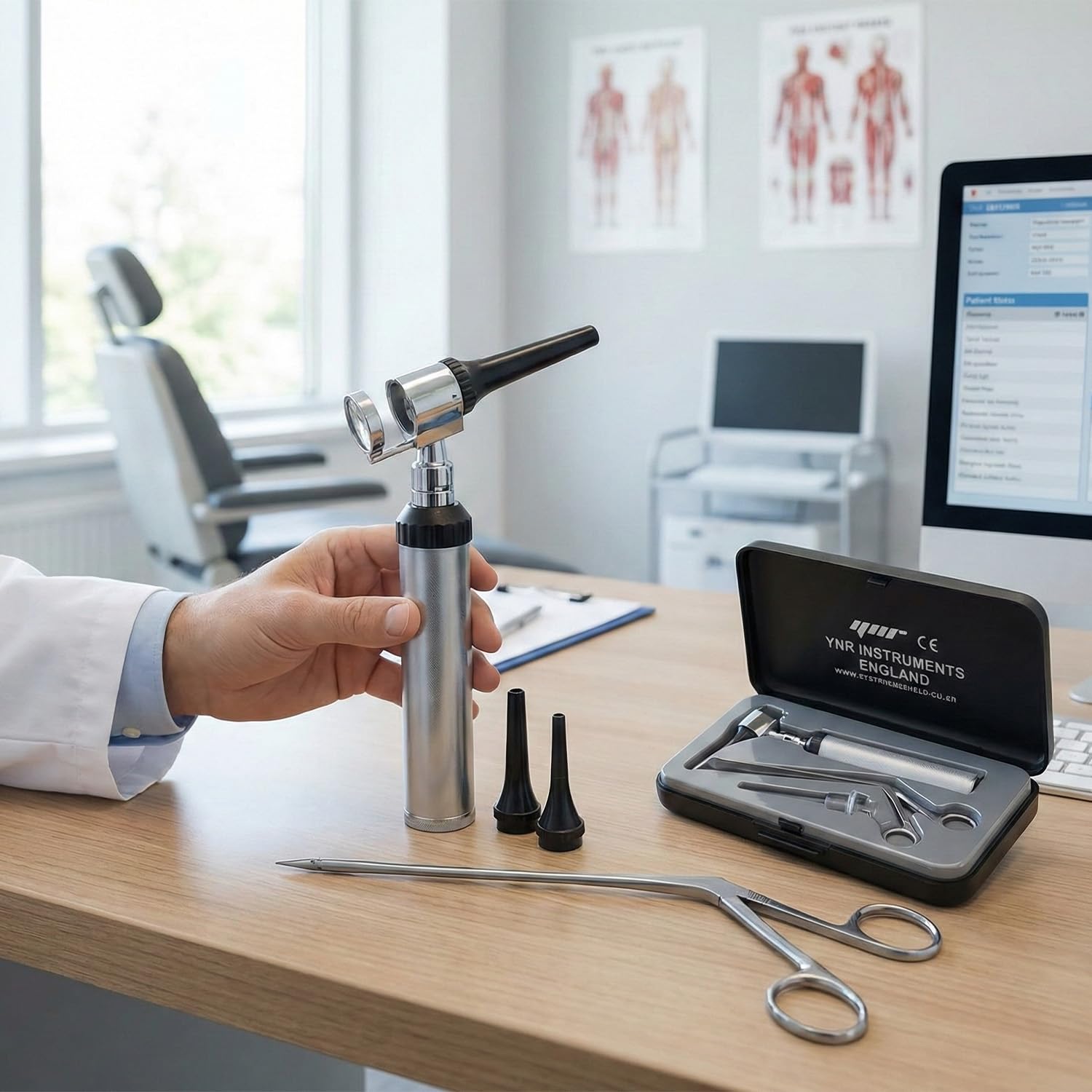 YNR Vet Examine - Otoscopio veterinario per diagnostica veterinaria, kit completo di otoscopio, custodia portatile, esame per cani, gatti, bestiame e tutte le specie animali