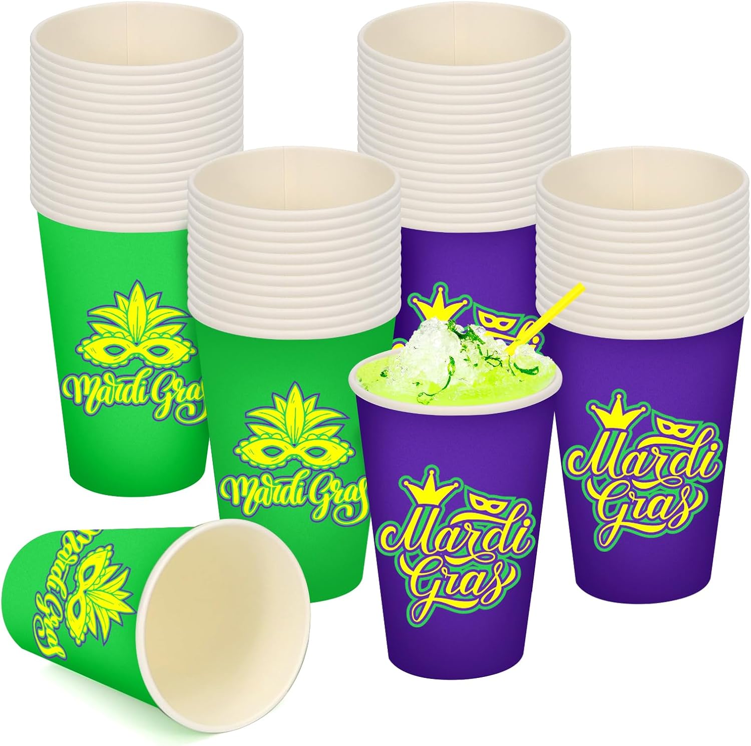 RGQSUN 60 Pcs Mardi Gras Paper Cups,2 Styles 12 oz