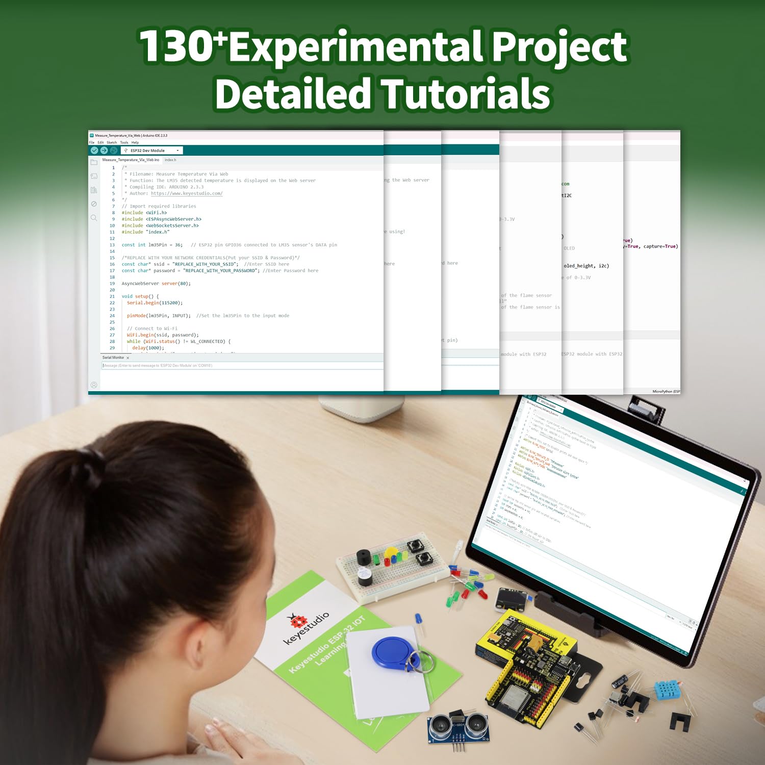 KEYESTUDIO ESP32 Kit di apprendimento IoT con oltre 60 progetti, tutorial Arduino e MicroPython, modulo WiFi Bluetooth, kit completo di componenti elettronici per principianti, produttori ed educatori