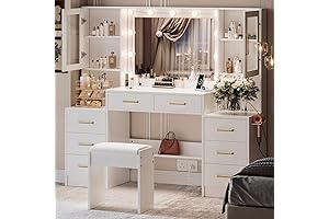 58" Vanity Desk Set with Lighted Mirror and Adjustable Brightness