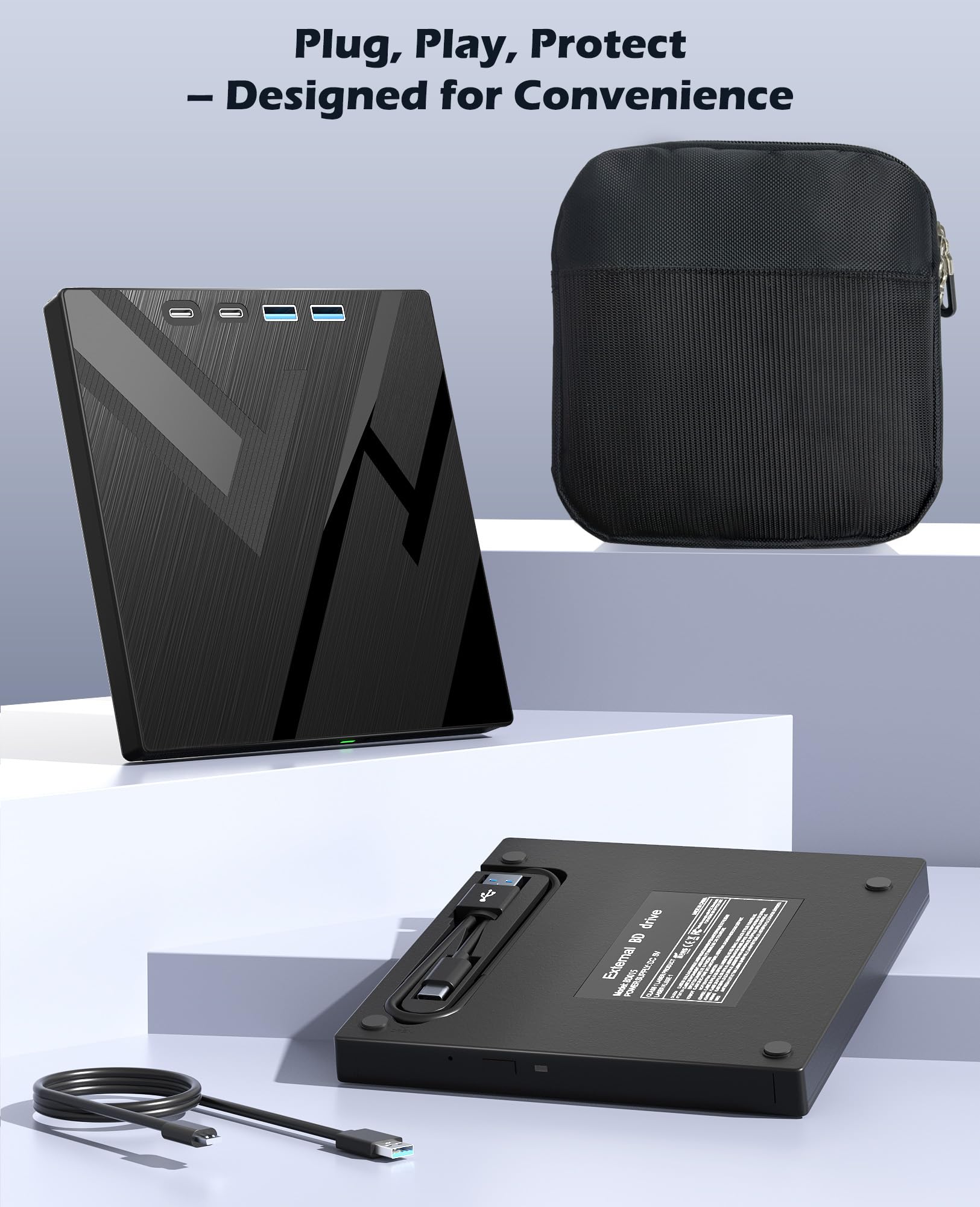 Lecteur Blu-ray externe 7 en 1, Blueray/DVD externe pour PC avec port SD/TF, lecteur Blu-Ray externe 100 G pour ordinateur portable Windows Linux MacOS (avec étui de transport)