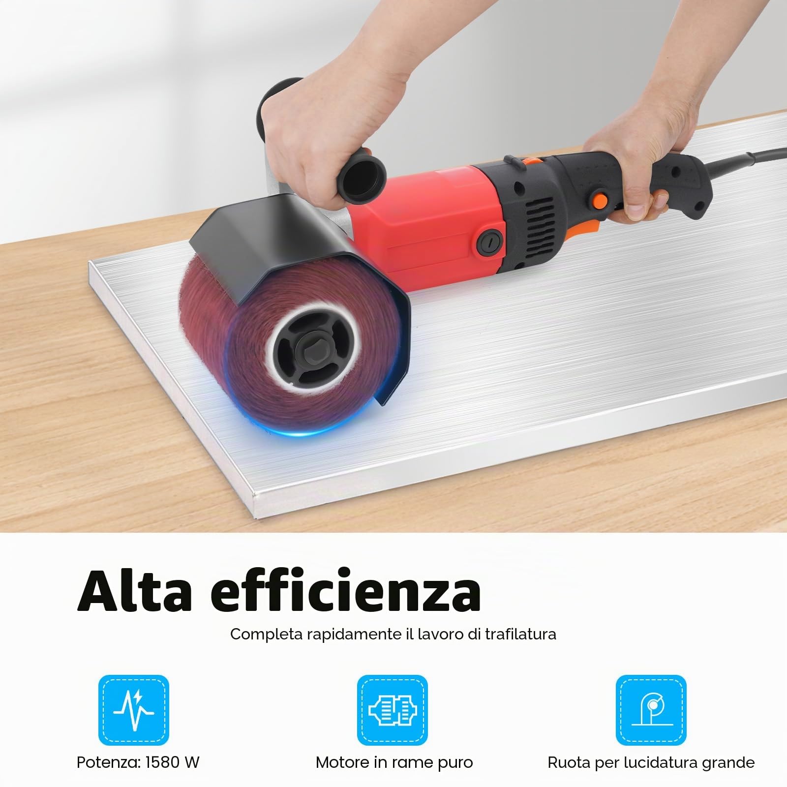 Rasatura in legno, 1580 W, levigatrice a spazzola, 220 V, macchina di rasatura versatile per ristrutturazione superficiale, per legno, metallo e acciaio inossidabile