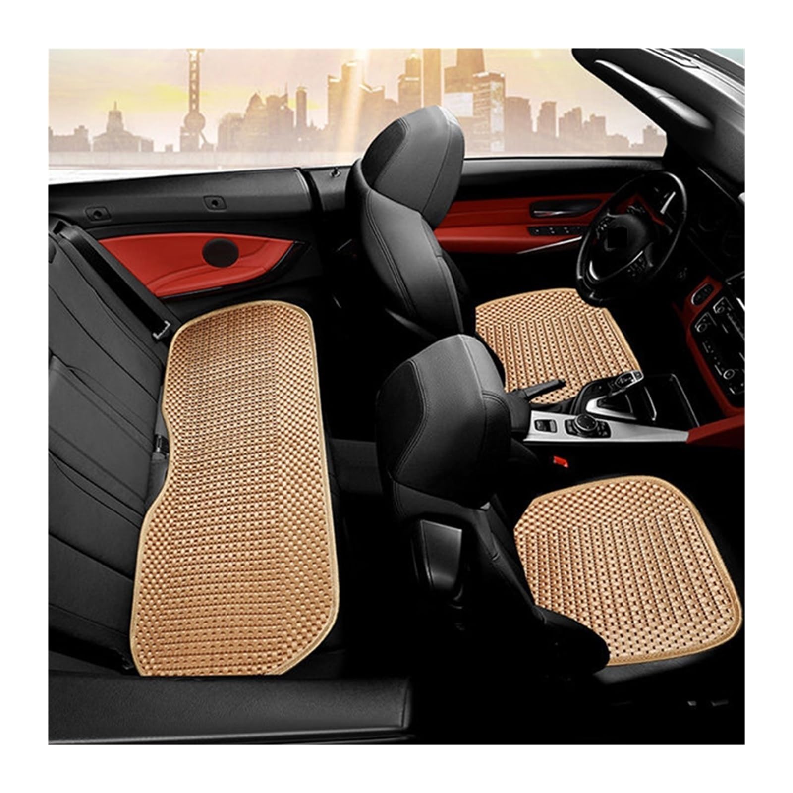 Coprisedile per Auto Universale Traspirante Antiscivolo Fresco Cuscino Estivo per seggiolino Auto。 Copri sedili Auto(Beige)