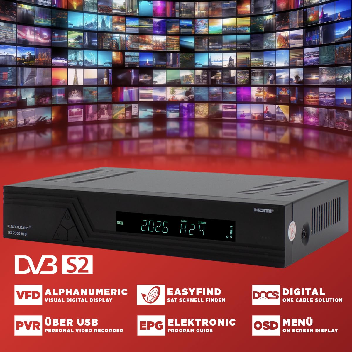 Zehnder HX 2300 VFD Sat Receiver HD fähig Full HD Digital Sat-Receiver für Satellitenschüssel