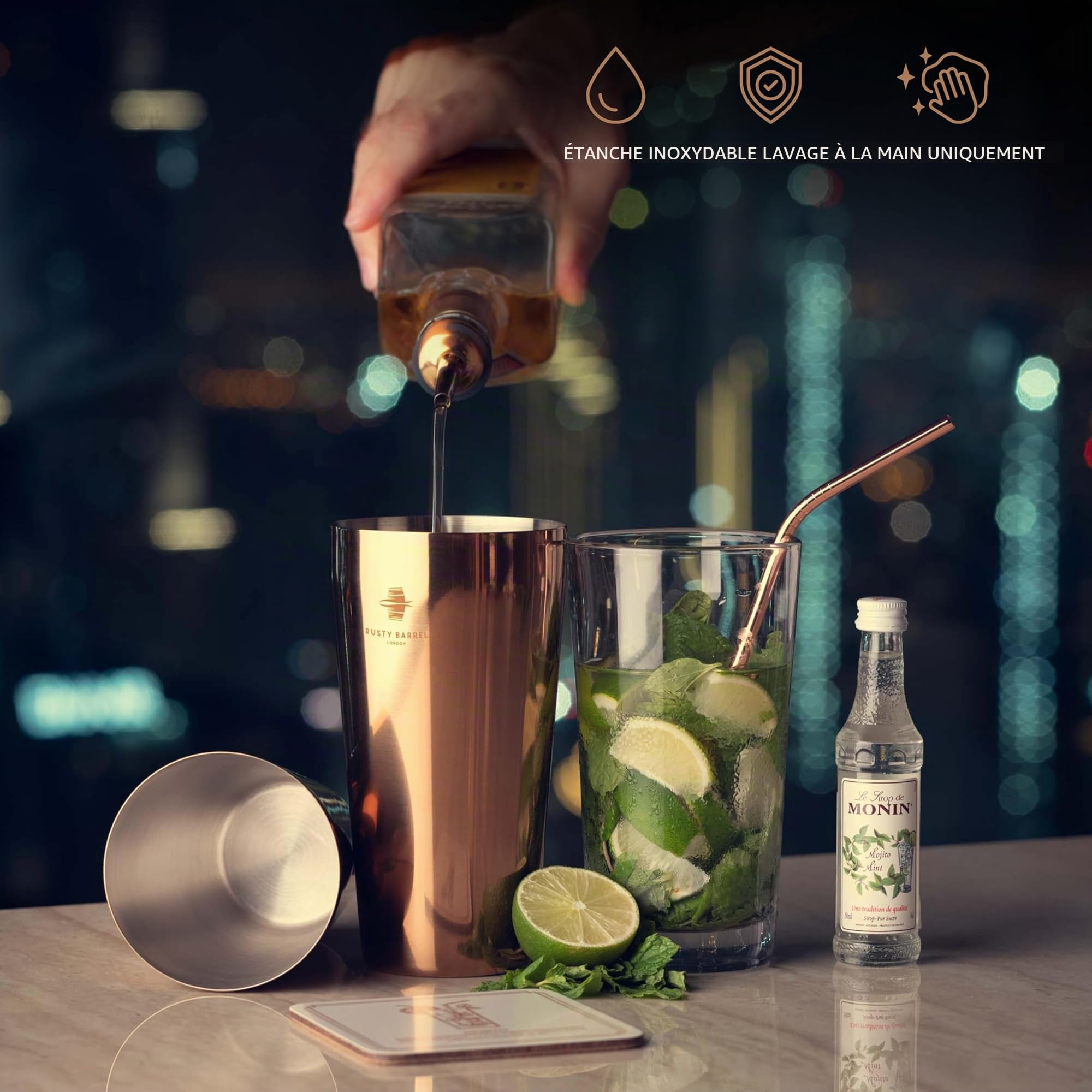 Kit Cocktail Belgravia avec Shaker Cocktail Couleur Cuivre en INOX de Style Boston | Cocktail Shaker Kit, Kit Barman, Cocktail Kit Complet | dans Une Boîte Cadeau Luxueuse