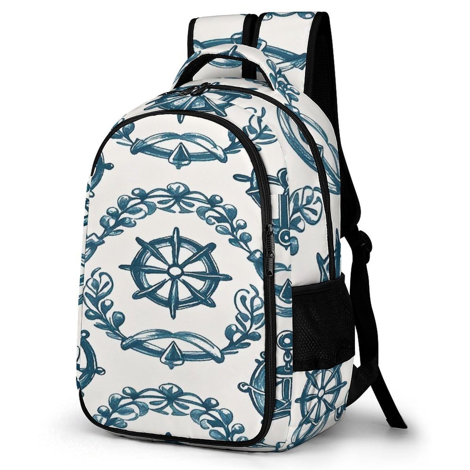 Mochila de uso diario con exclusivo estampado náutico dibujado a mano para portátil 8