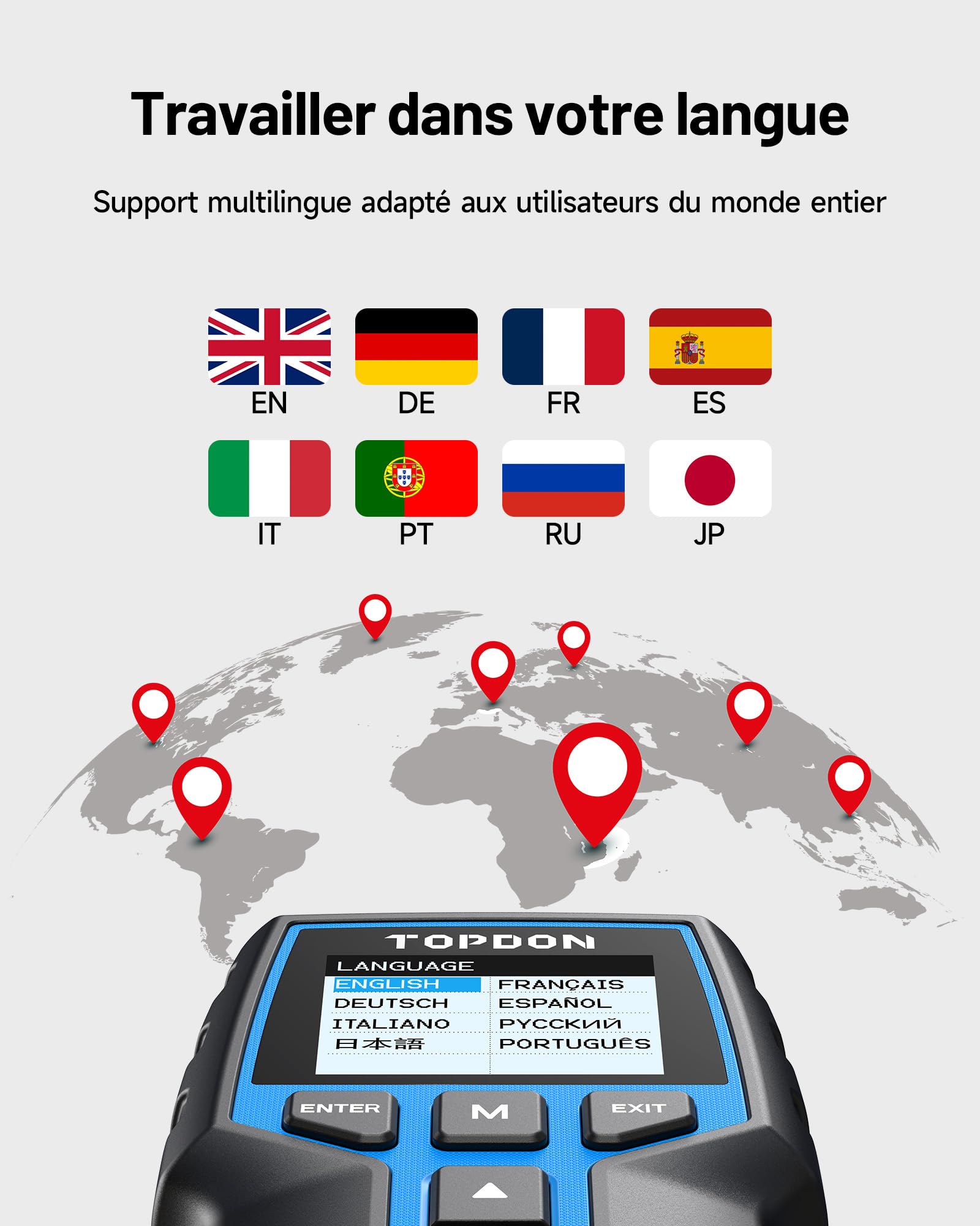 TOPDON Testeur de batterie BT200 12V 24V testeur batterie voiture Test de Lancement Test de Recharge pour Batteries 100-2000 CCA