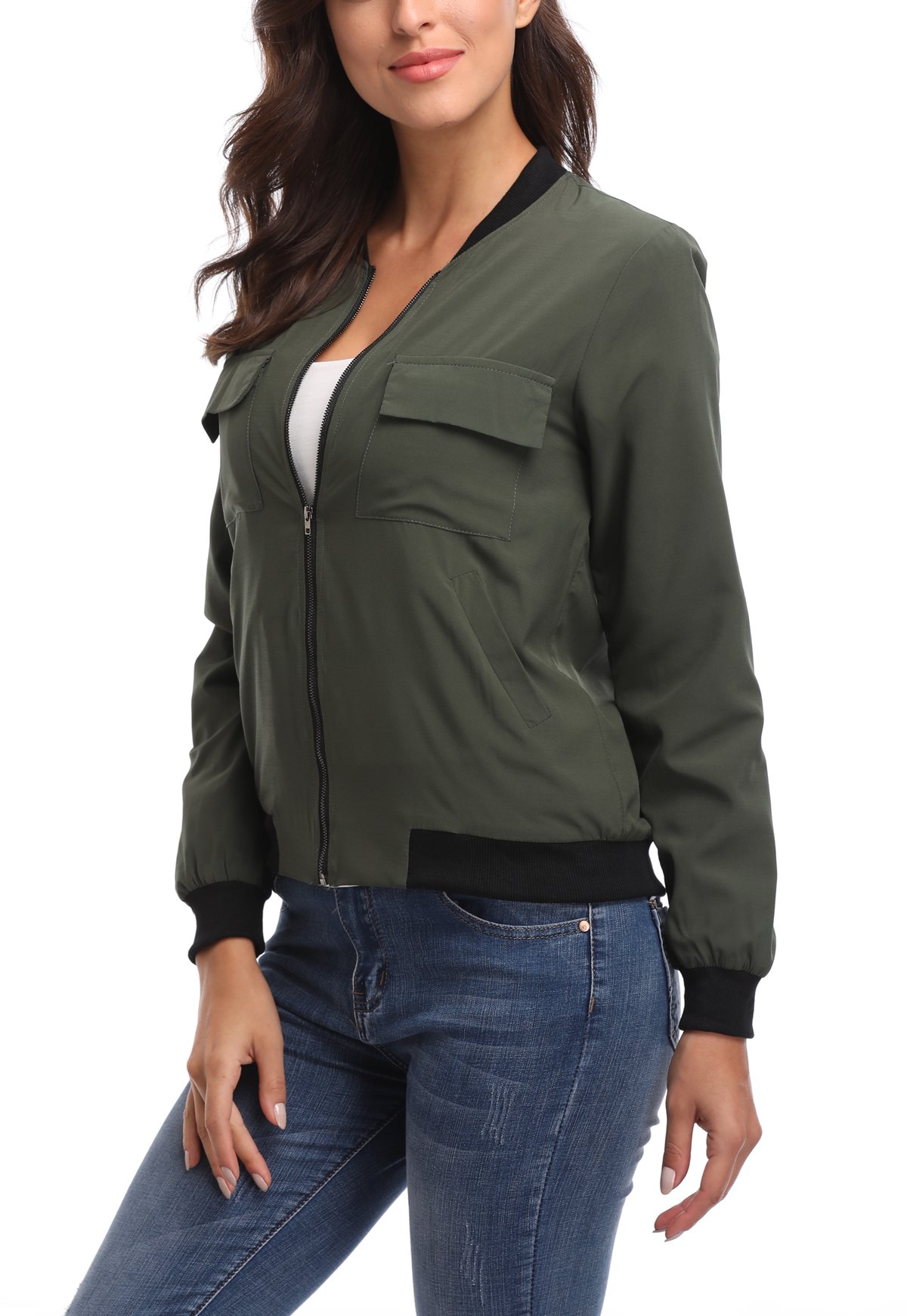MISS MOLY - Chaqueta bomber ligera para mujer con cremallera, múltiples bolsillos