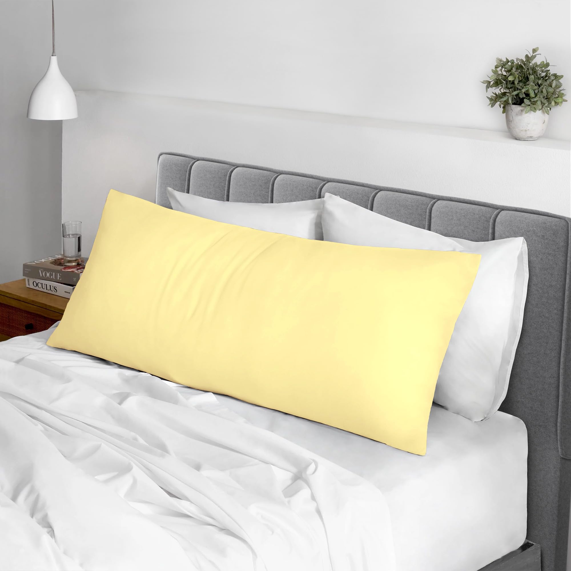 Pizuna Cotton Mellow Yellow Body Pillow Cover 1 Piece Only, 400 Thread Count 100% Long Staple Cotton Body Pillow Case 52x140 cm, Sateen Body Pillowcase (Cotton Pillow Cases for Body Pillows)