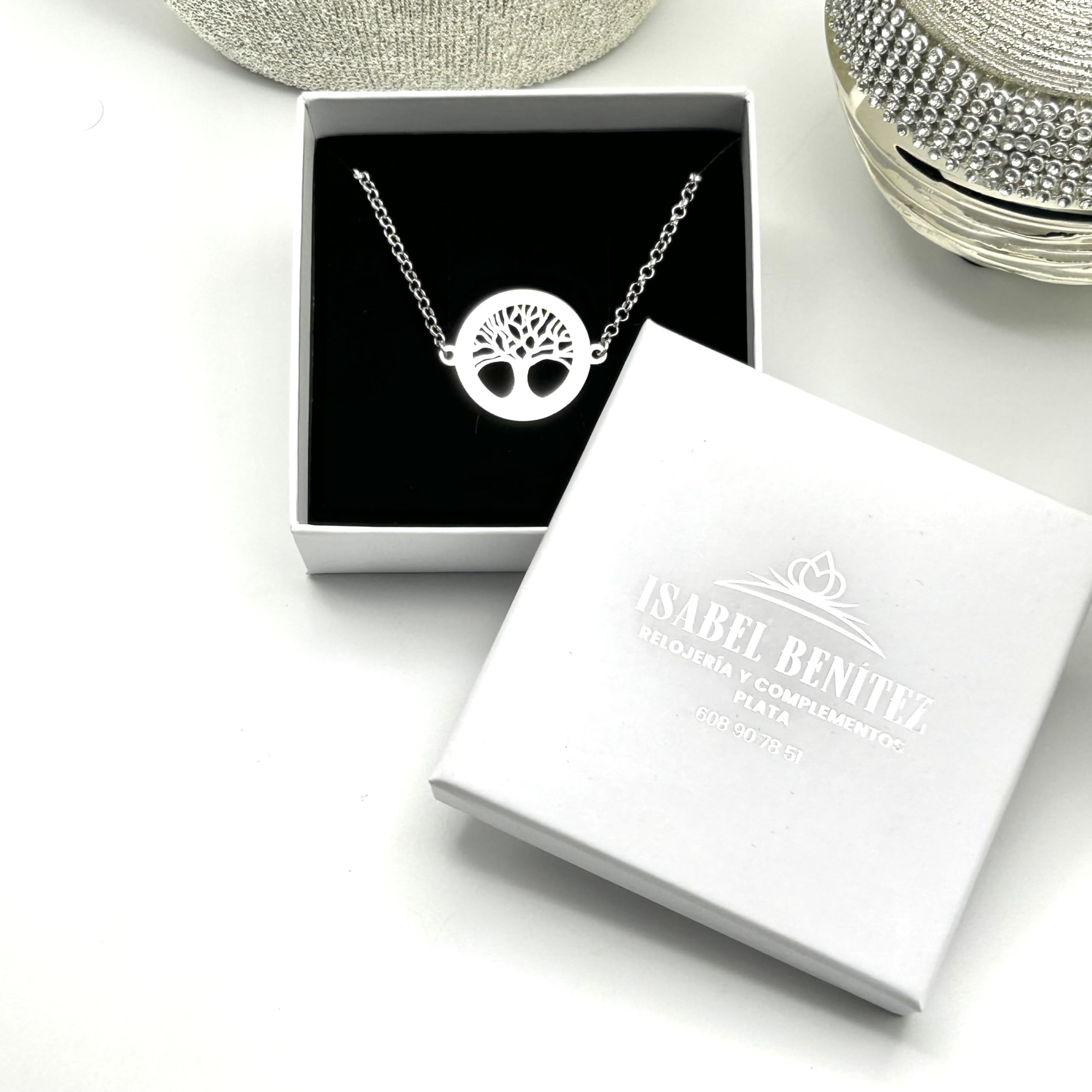 Collar Árbol de la Vida en Plata de Ley 925 personalizable, con cadena Rolo de 45cm + Alargador. Un regalo perfecto para regalar a madres o abuelas. (Pulsera Árbol de la Vida)