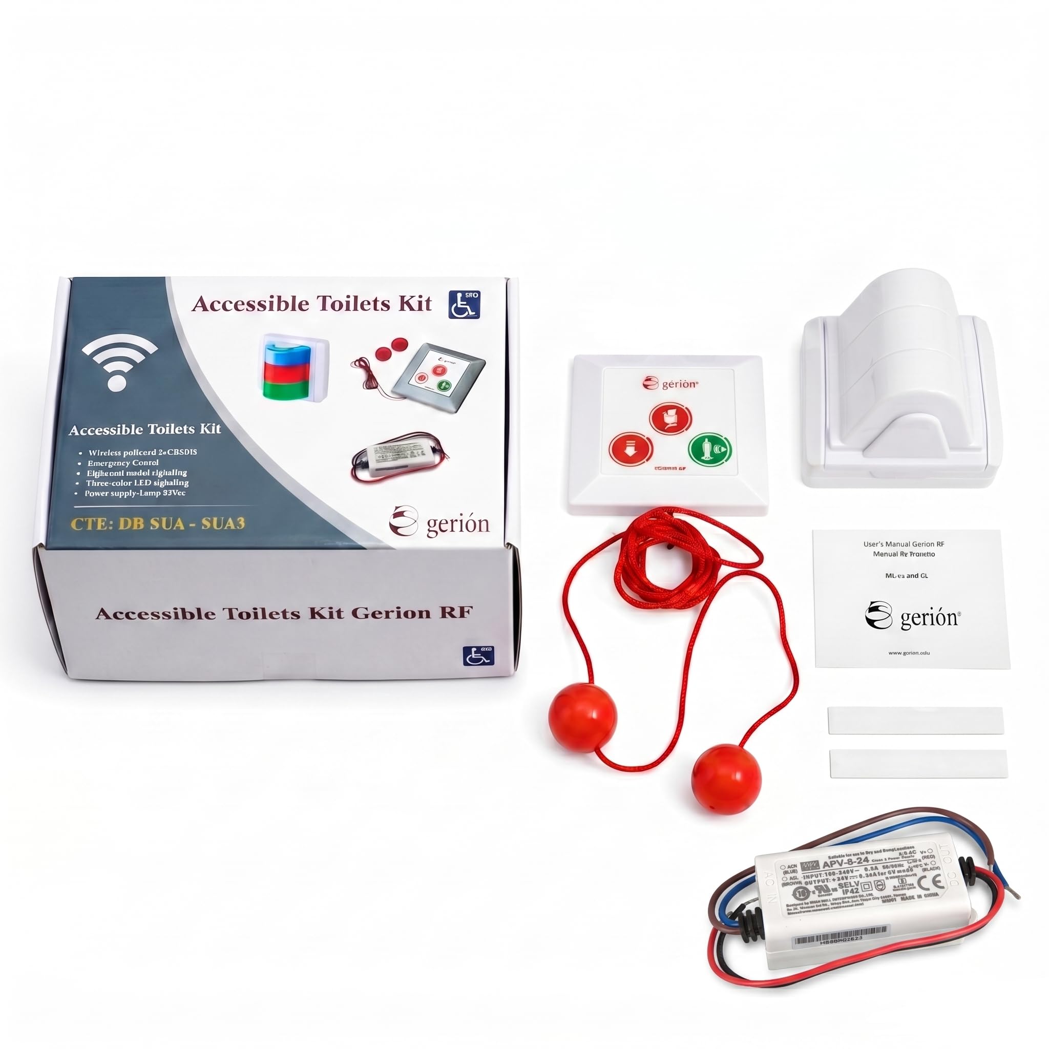 Kit Llamada Alarma Emergencia Inalámbrico Tirador Pulsador Aviso Acústico Lámpara Alta Visibilidad Baños Asistidos Adaptados