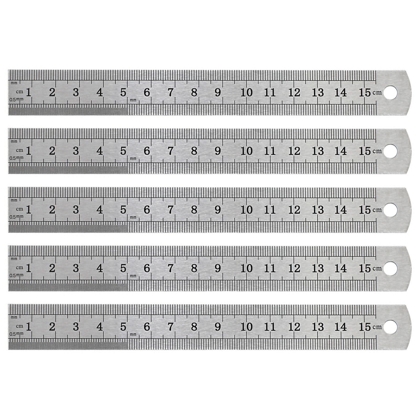 5 Pack 15 cm 6 Inch Stainless Steel Straight Ruler Metal Metric Imperial Dual Scale Hanging Hole for School Office Engineering Craft