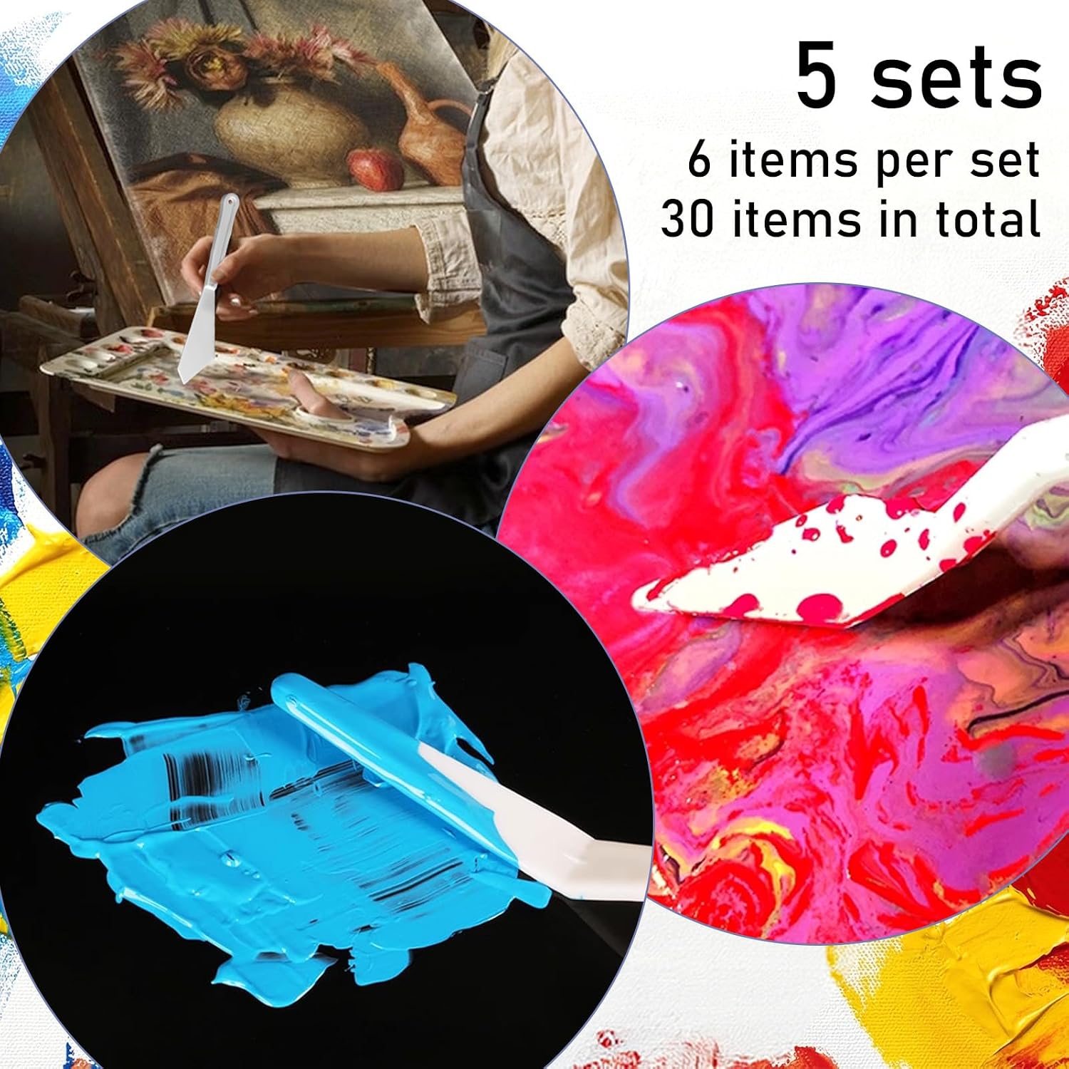 30Pcs Plastic Spatula Palette Knives Painting Knives for Mixing, Spreading, Scratching, Layering Colors Flexible Art Tools Pallet Knife for Acrylic Paint Painting Knife Mixing,Spreading
