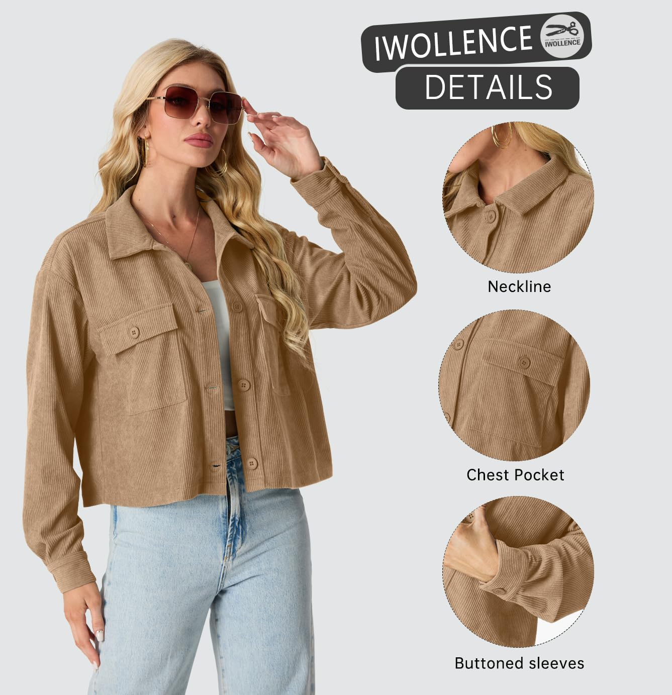 IWOLLENCE Giacca da donna casual da donna in velluto a coste giacca camicia UK risvolto abbottonatura maniche lunghe con tasche