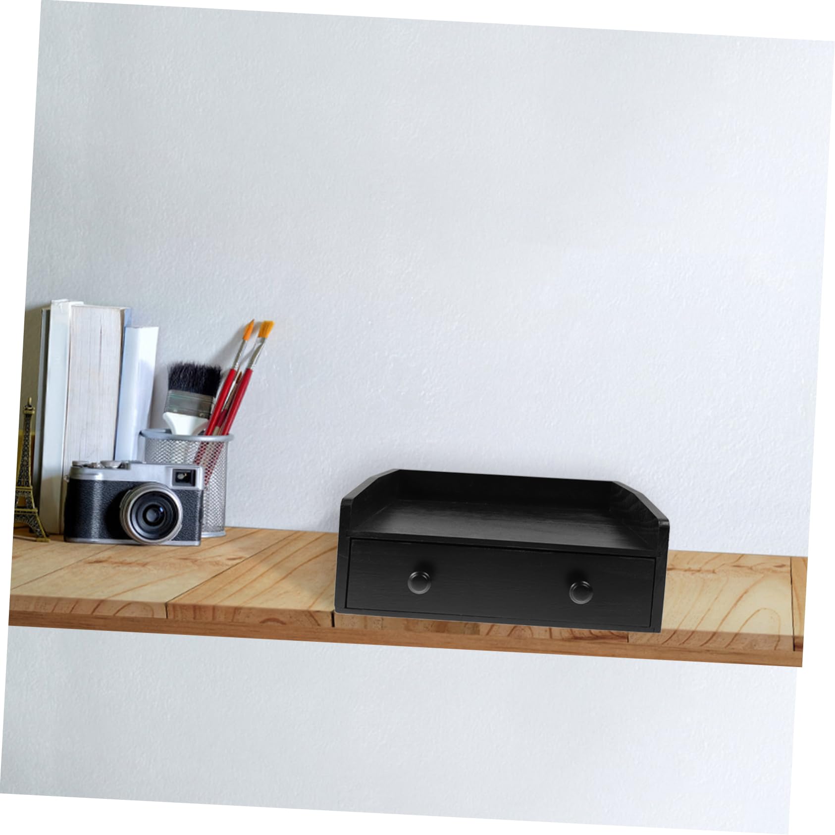 ABOOFAN Cassetto Porta-Tè e Caffè in Legno, Organizer da Tavolo Minimalista Nero, Grande Capacità Scomparti per Bustine e Capsule