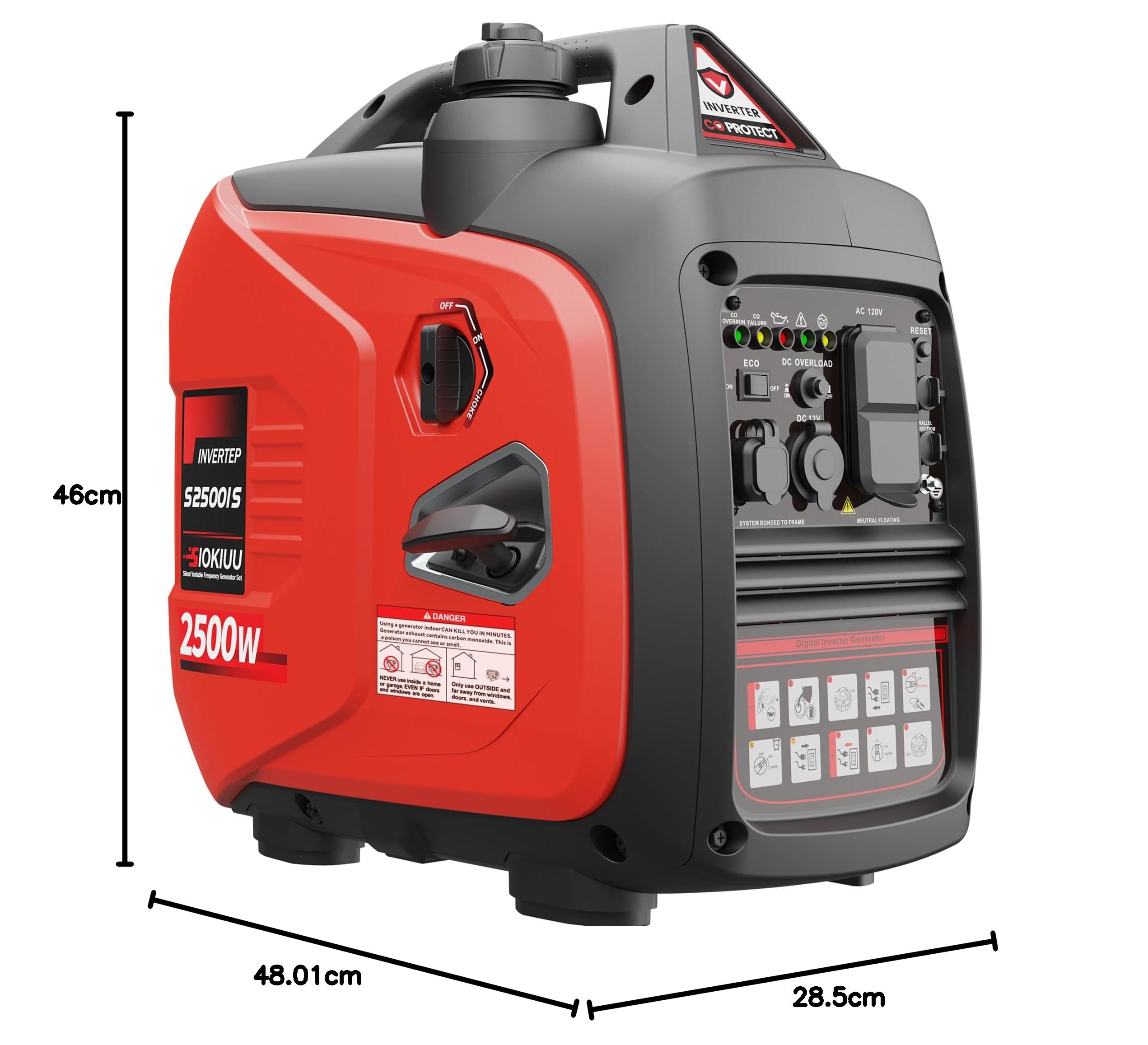 Generador portátil de 2500 W, generador inversor súper silencioso, ultraligero para respaldo del hogar, campamento al aire libre, protección de sensor de CO, EPA, modo ECO