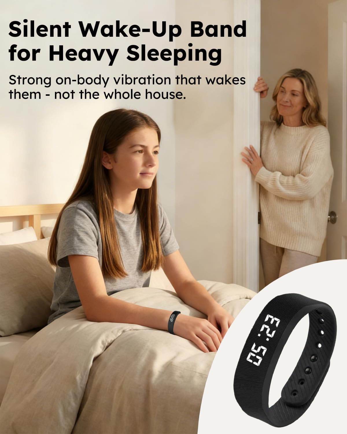 Fitsleeps Vibrationswecker Uhr für schwere Schläfer, lautloses Aufwacharmband & Smart-Armband, Handgelenkalarm