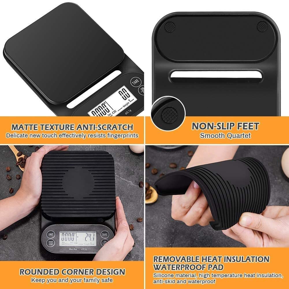 MRKU Balance à café numérique, Balance de Cuisine avec minuterie, Affichage LED, Multifonction, pour la Cuisson des Aliments, Balance Professionnelle, précision 3000 g, 0,1 g/0,1 oz/0,1 ML