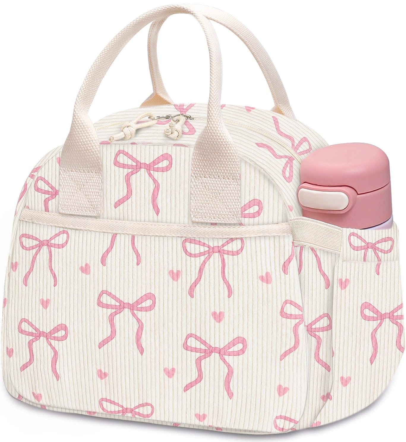 Carry bloom Lunch Box for Women, Insulated Lunch Bag Cute Corduroy Lunchbag
