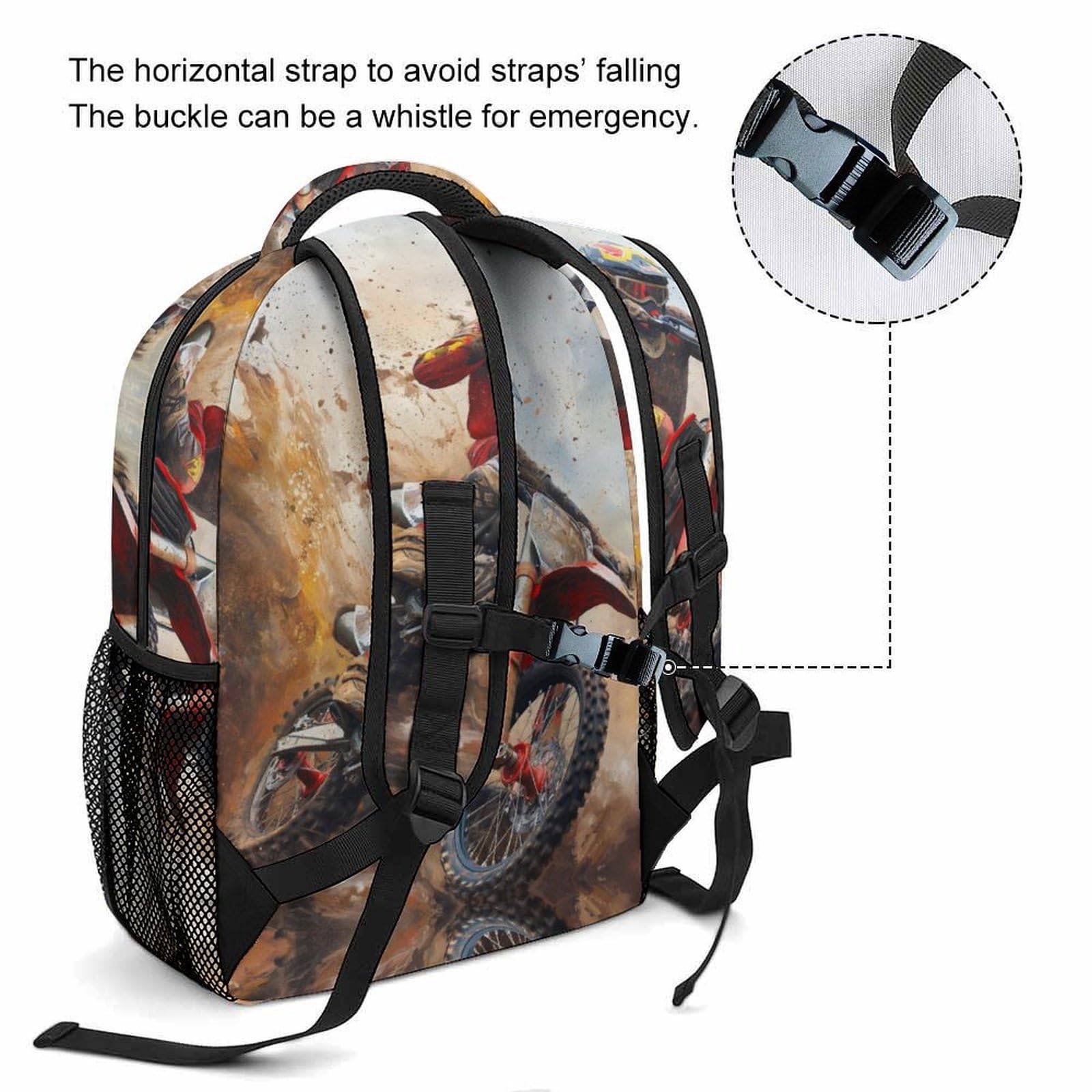 Moto de cross Mochilas De Viaje Transporte Morral Con Bolsillos Laterales Mochila Escuela Para Colegio Viaje Cámping Primaria Pequeña Guardería Mochila One Size