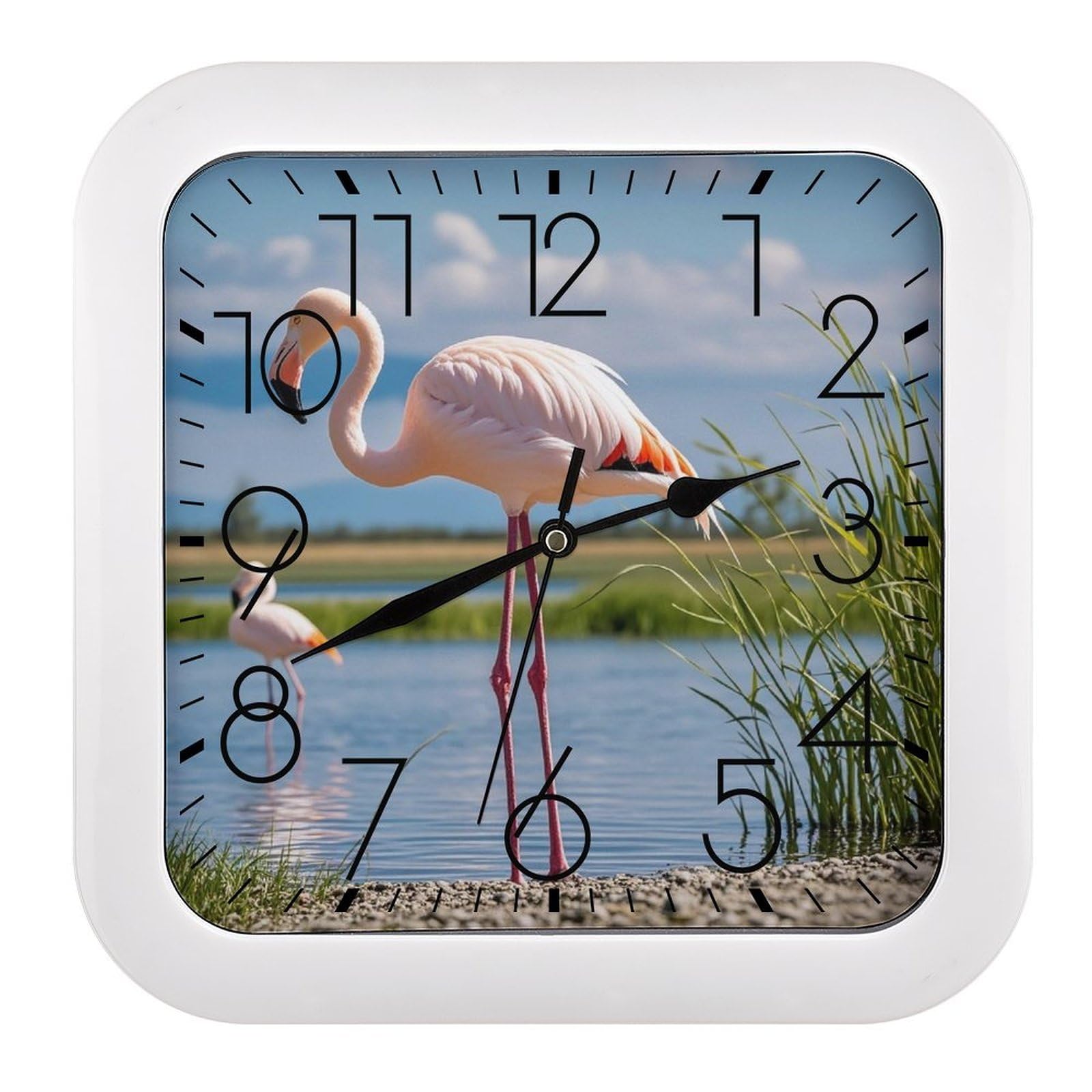 LZQPOEAS Flamingos Wall Clock Modern Square Clocks Silent Non Ticking Wall Clocks Battery Operated Small Analog Decorative Wall Clocks for Bedroom Living Room Office Home Gym