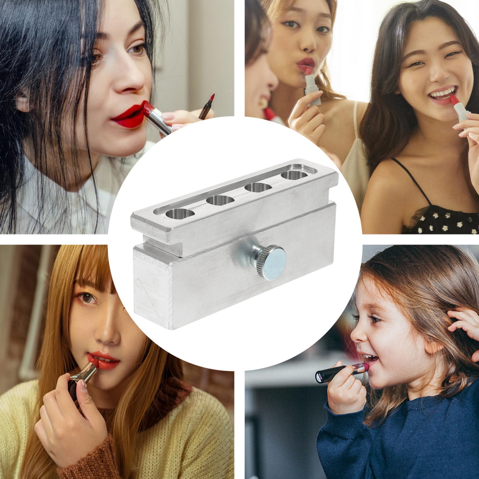 Lippenstiftform aus Aluminiumlegierung 4 loch Silber für Lippenstiftherstellung und Lipgloss Form Handliches Selbstgemacht Werkzeug für Lippenbalsam
