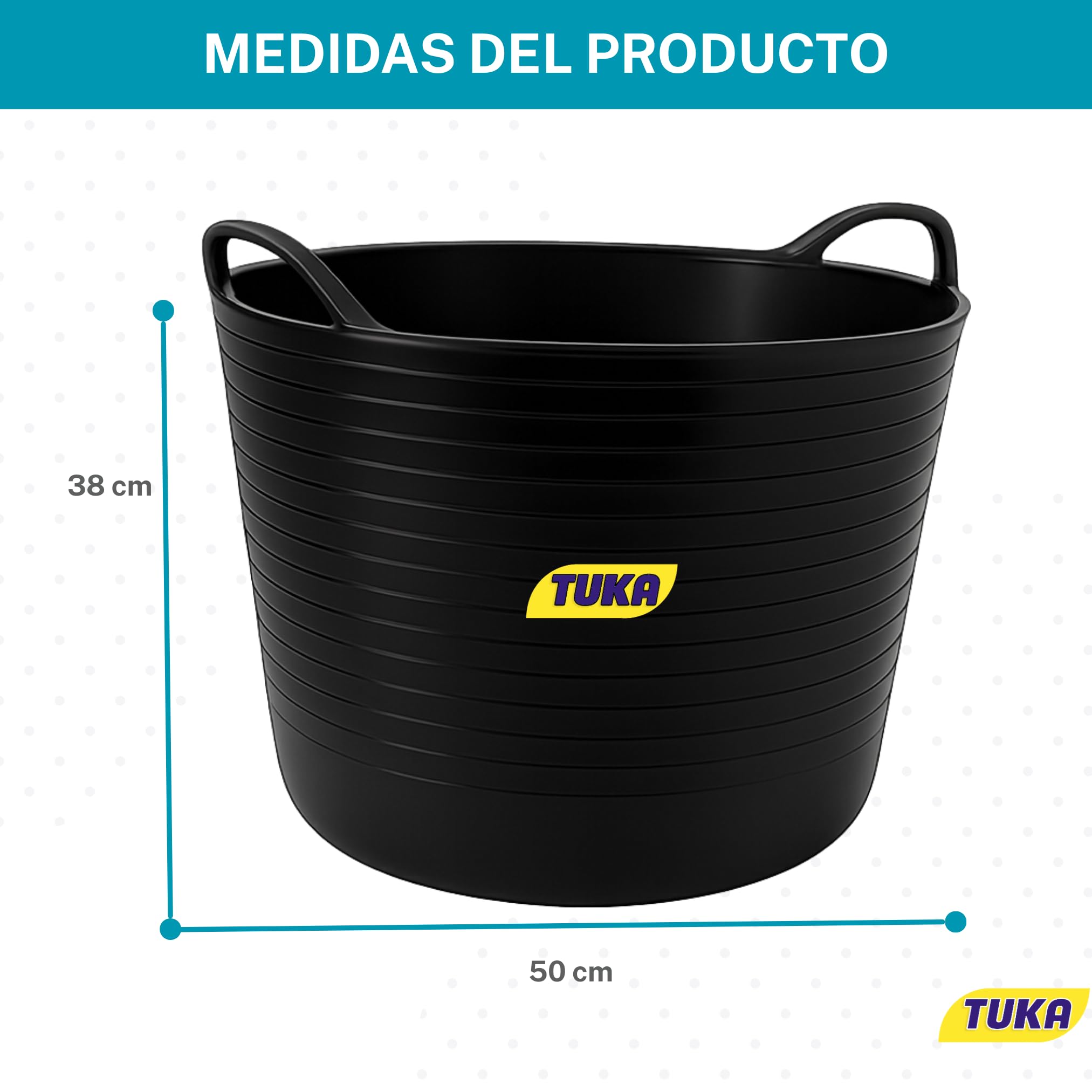 TUKA Pack de 2 Capazos de Plástico 42L Negro Profesional Resistente Multiusos
